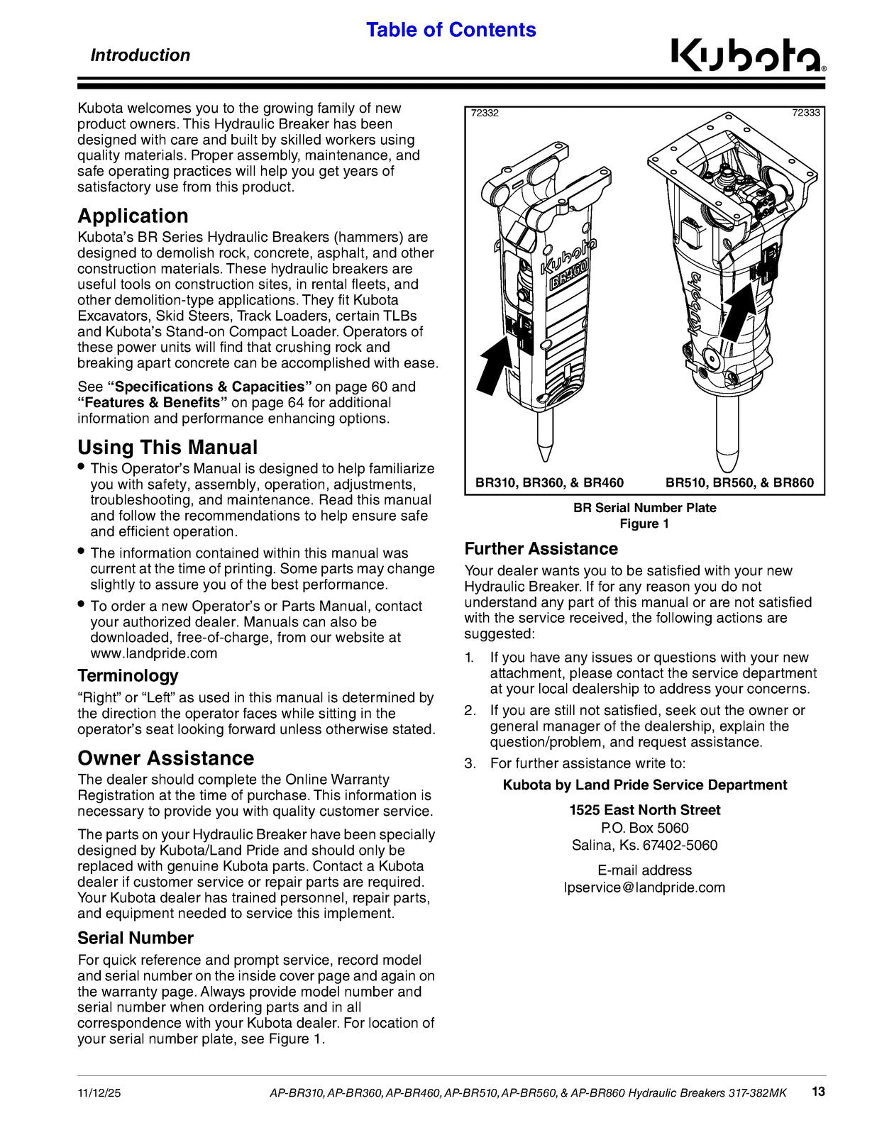 LAND PRIDE BR Series Breakers Operators Manual - STEEL WIRE BOUND - TOUGH COVERS