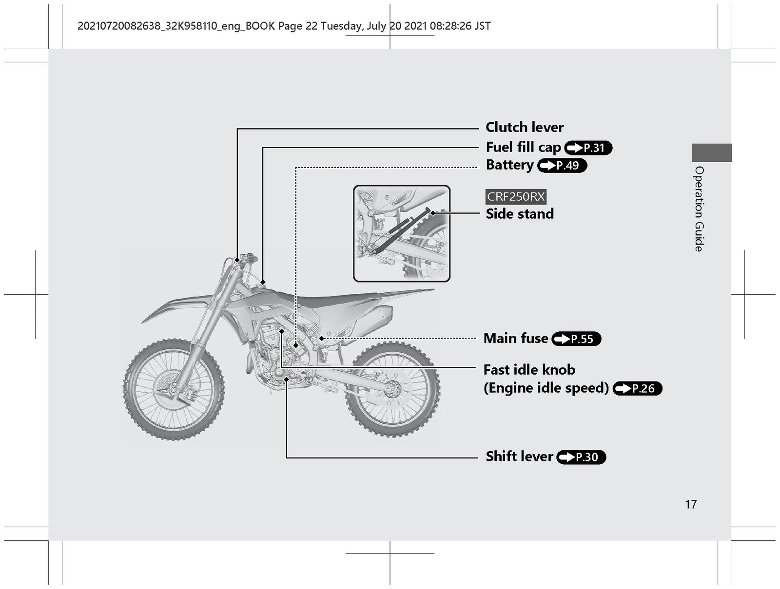 HONDA CRF250R CRF250RX Owners Manual 2021 - STEEL WIRE BOUND - PROTECTIVE COVERS