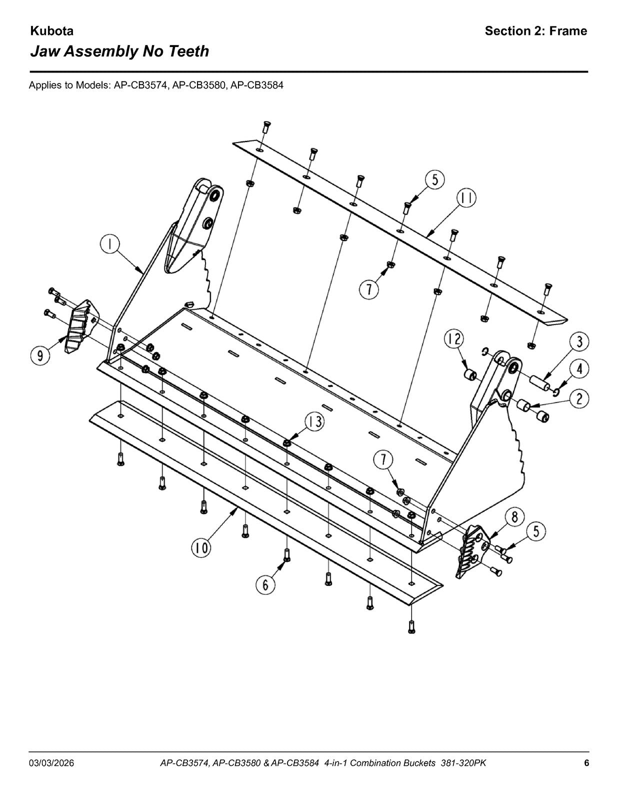 LAND PRIDE CB35 Series Combination Bucket Parts Manual 2026 - WIRE BOUND
