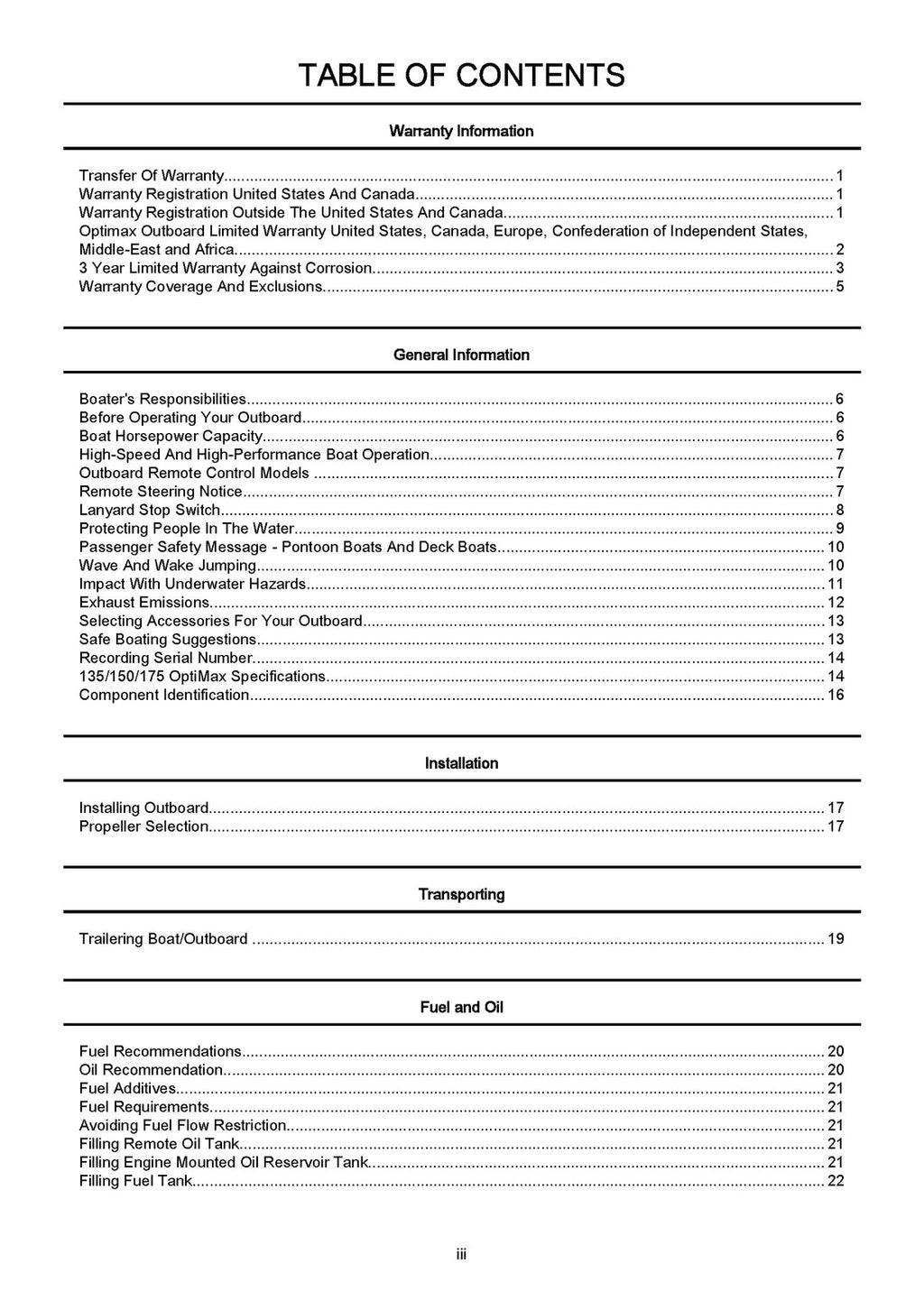 MERCURY 135/150/175 OPTIMAX OPERATION MANUAL 2005+ WIRE BOUND - TOUGH COVERS