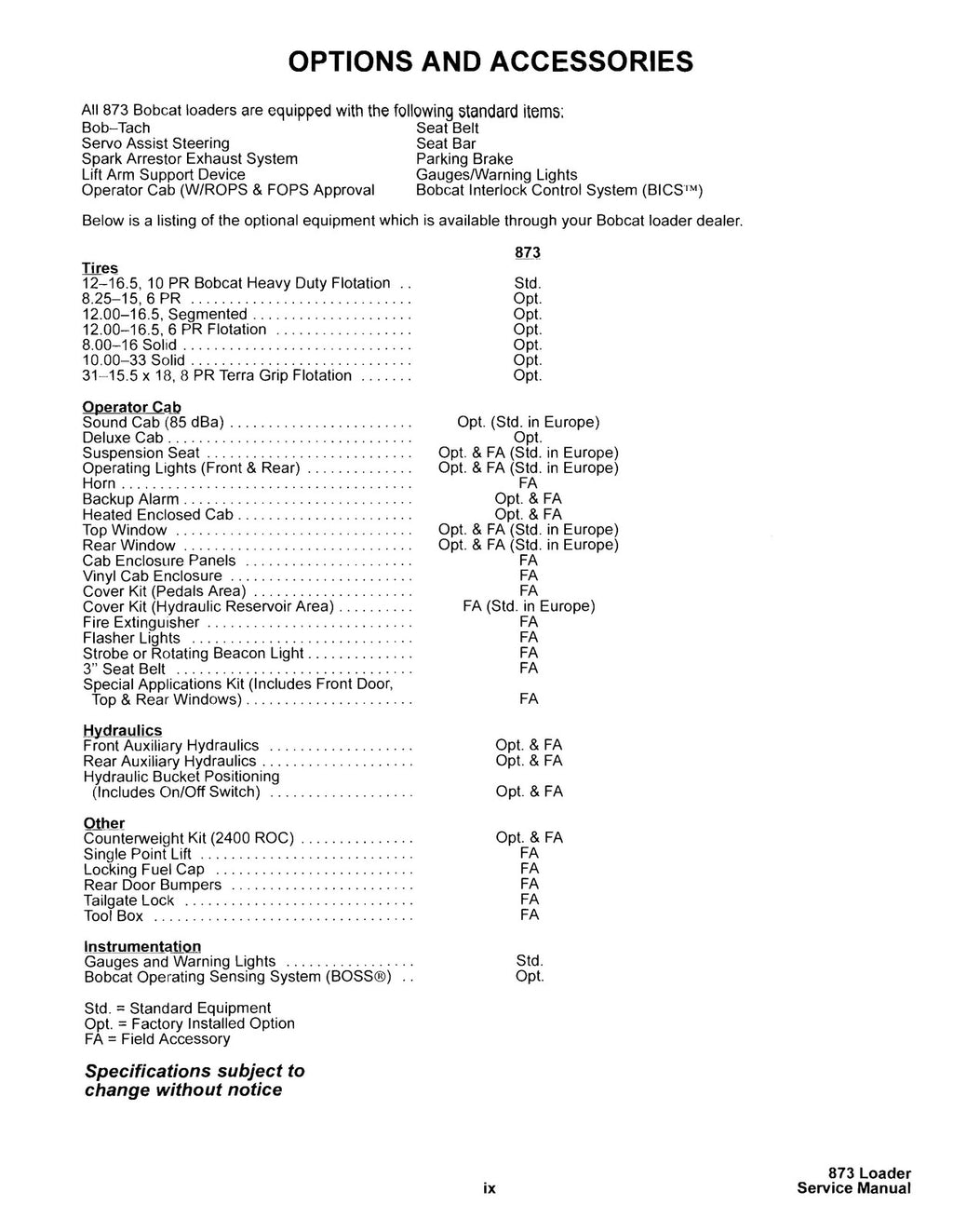 BOBCAT 873 Service Repair Manual - BOUND - COVERS - XL FOLDOUT PAGES