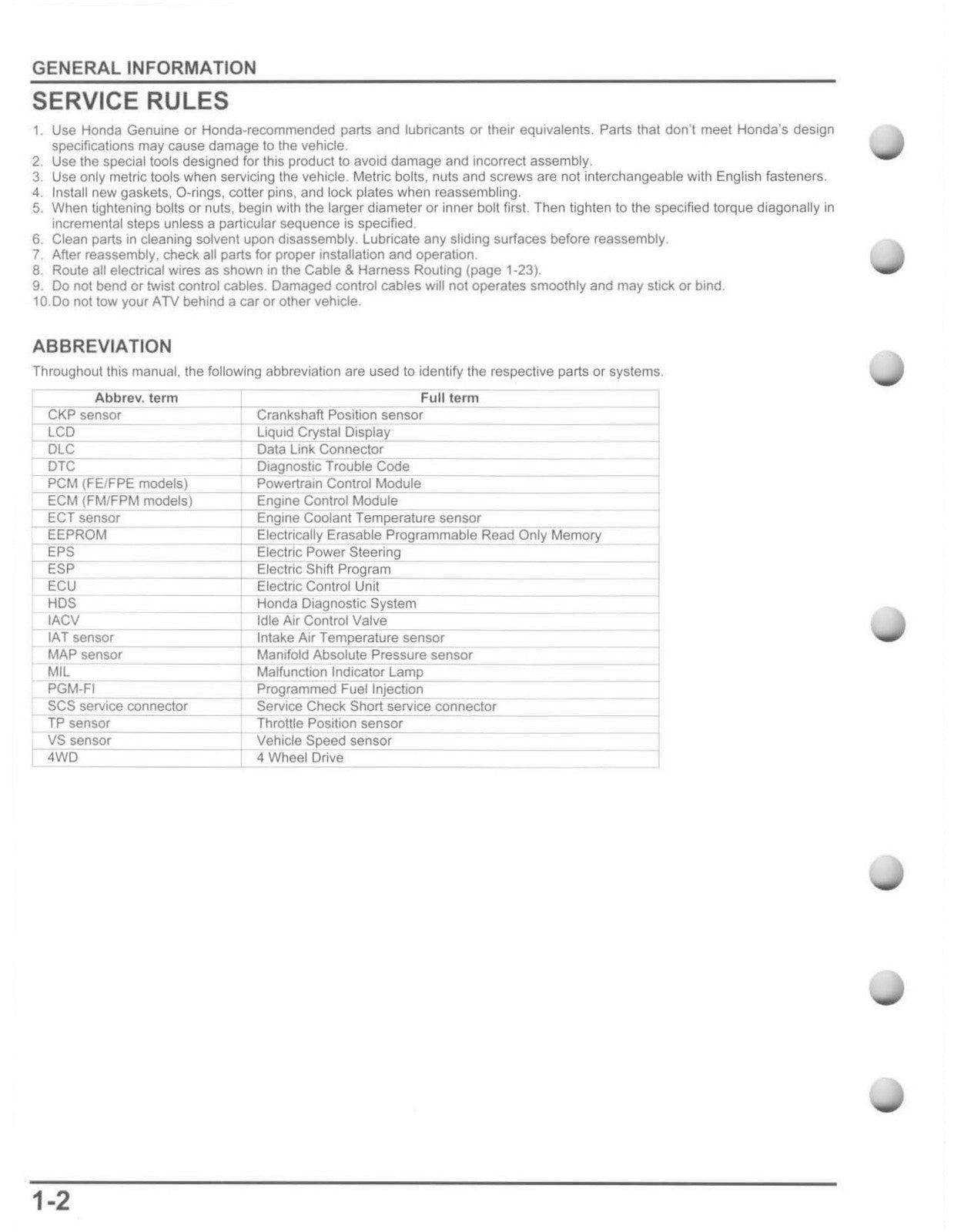 HONDA TRX500 Foreman 500 ATV Service Manual 2012 - BOUND - COVERS - XL FOLDOUTS