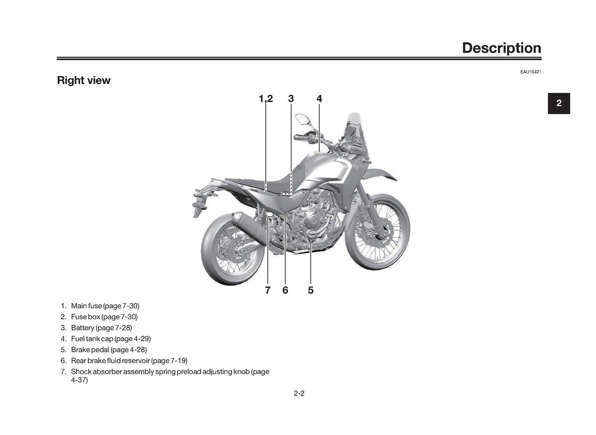 YAMAHA Tenere 700 Rally Edition Motorcycle Owners Manual 2025 - WIRE BOUND