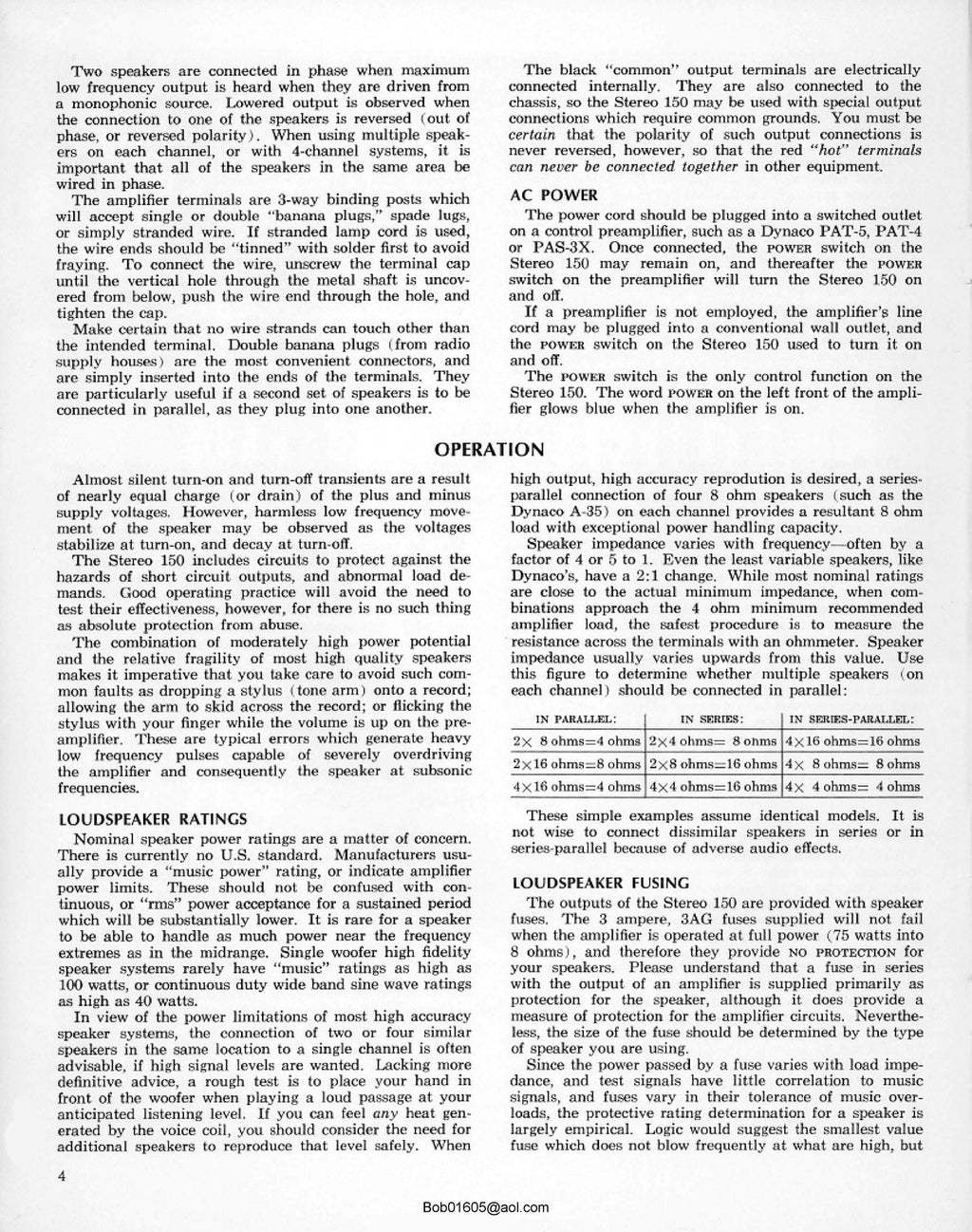 DYNACO STEREO 150 AMPLIFIER OPERATION MANUAL - STEEL WIRE BOUND - TOUGH COVERS