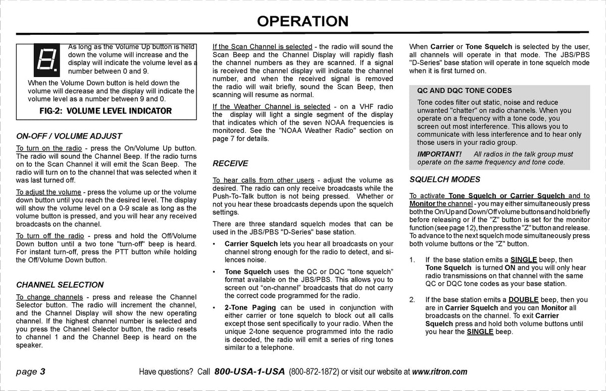 RITRON JBS PBS Display Series Two-Way Base Station Owners Manual - WIRE BOUND