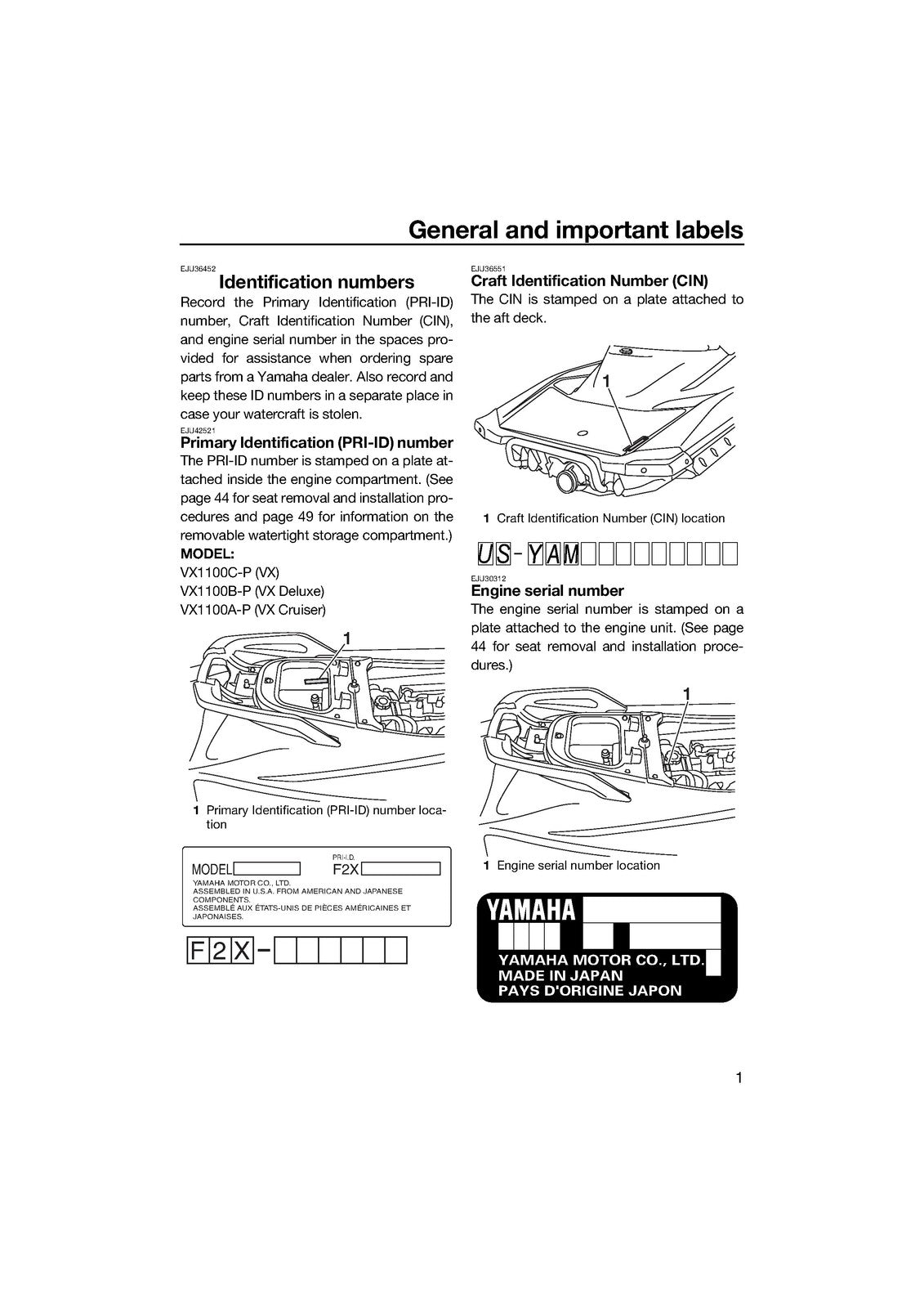 YAMAHA WaveRunner VX VX Deluxe VX Cruiser Owners Operators Manual 2015 - BOUND