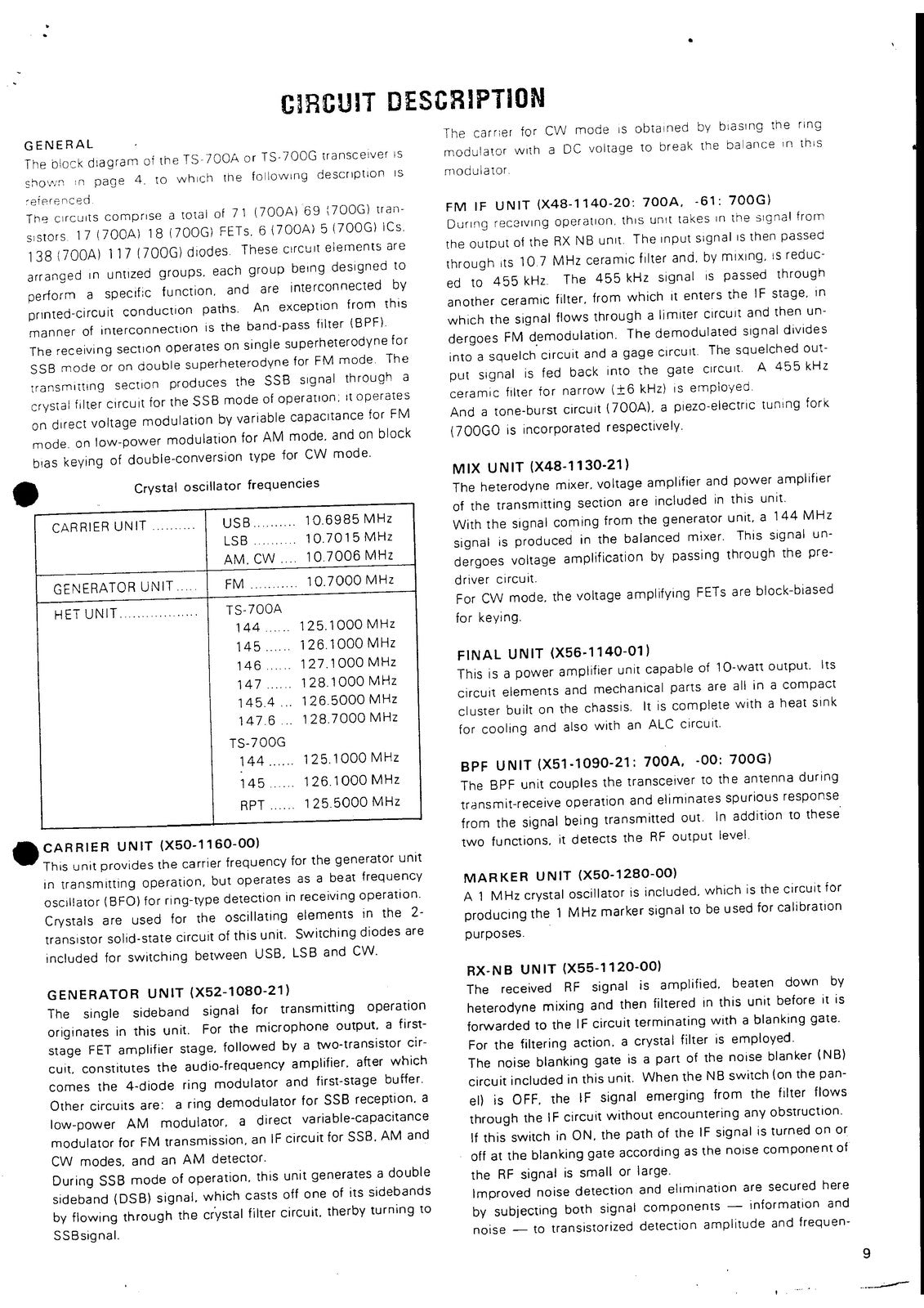 KENWOOD TS-700A TS-700G 2m Transceiver Service Manual - WIRE BOUND - COVERS