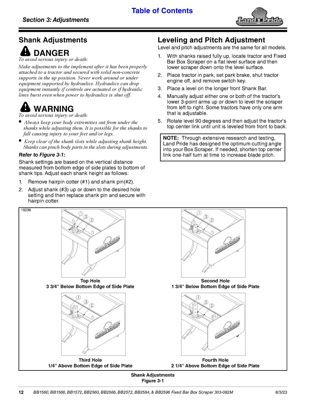 LAND PRIDE BB15 Series Box Scrapers Operators Manual - WIRE BOUND - TOUGH COVERS