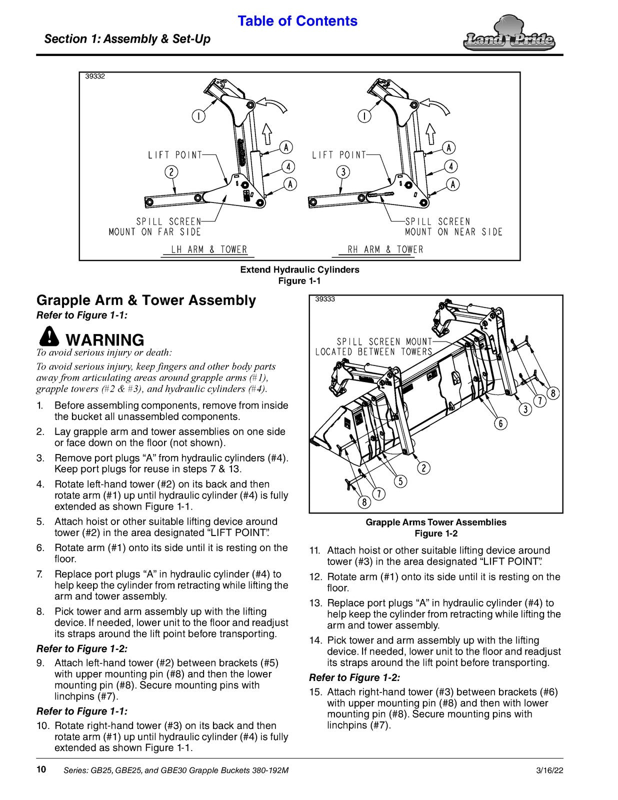 LAND PRIDE GB2596 Series Grapple Buckets Operators Manual - WIRE BOUND - COVERS