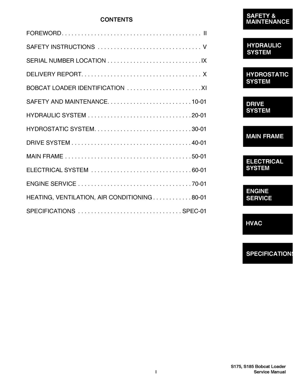 BOBCAT S175 S185 TURBO Service Repair Manual sn 525011001 and Up, FOLDOUTS