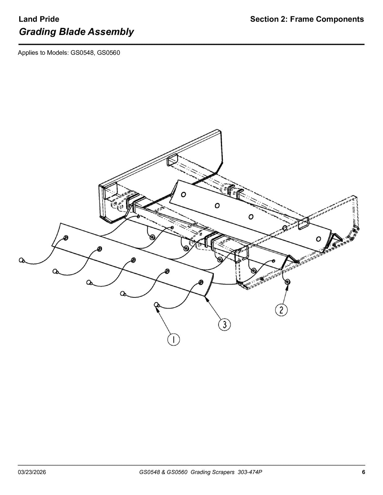 LAND PRIDE GS05 Series Grading Scrapers Parts Manual 2026 - WIRE BOUND - COVERS