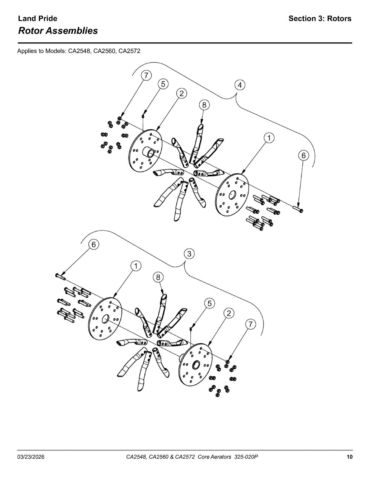 LAND PRIDE CA25 Series Core Aerators Parts Manual 2026 - WIRE BOUND - COVERS