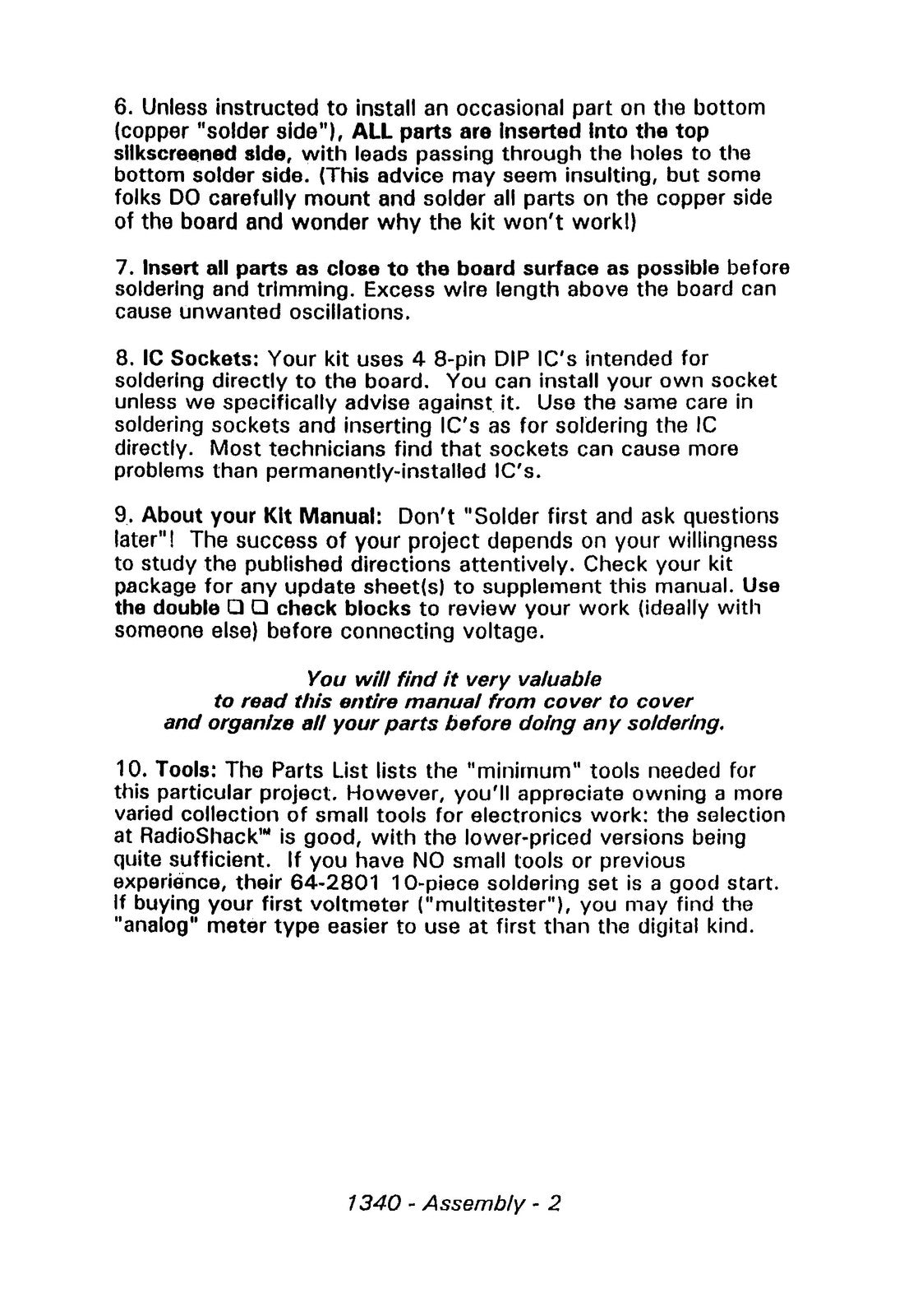 TEN TEC 1340 40 Meter CW Transceiver Instruction Manual - WIRE BOUND - COVERS