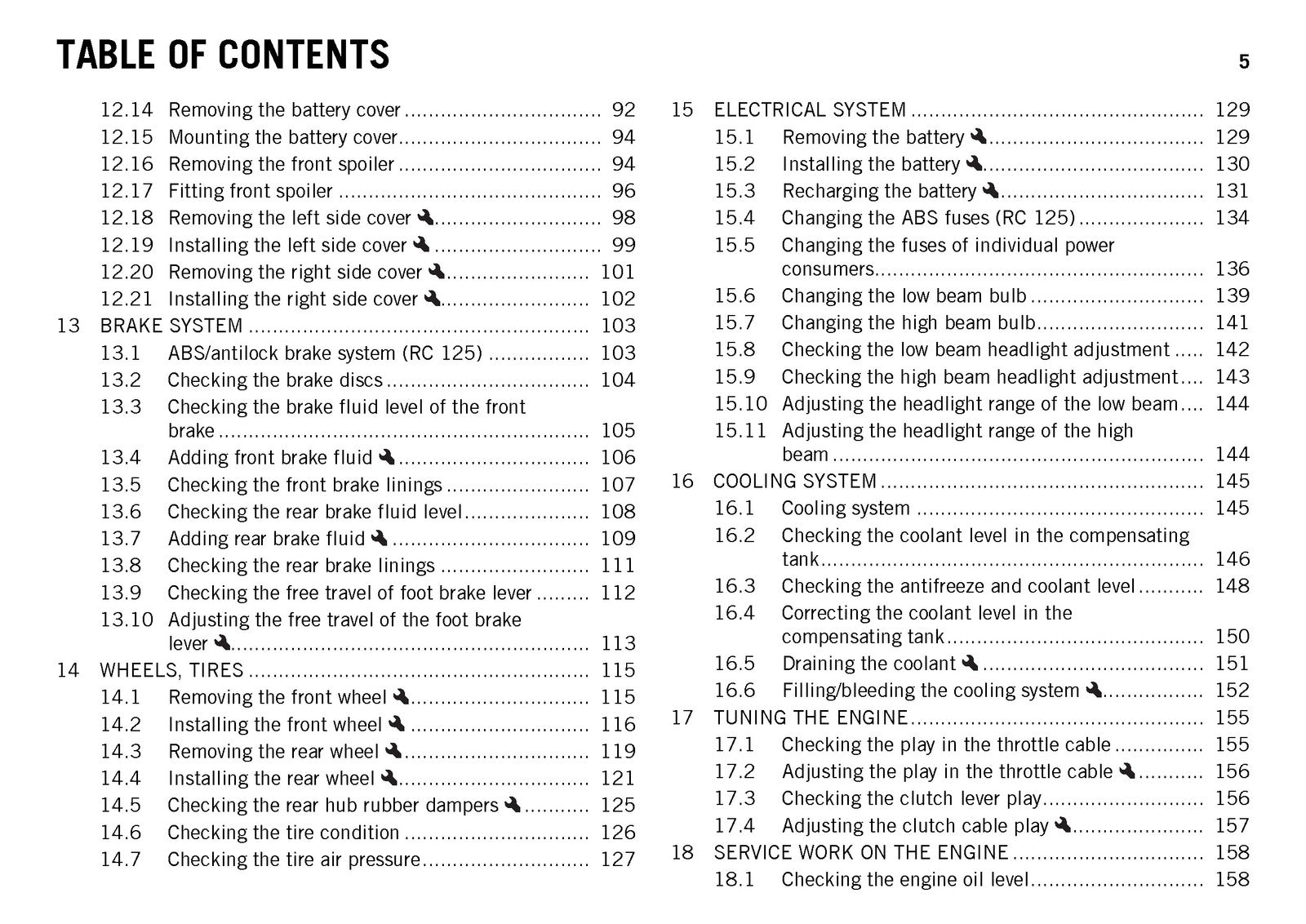 KTM RC 125 RC 200 Owners Manual 2015 - STEEL WIRE BOUND - PROTECTIVE COVERS