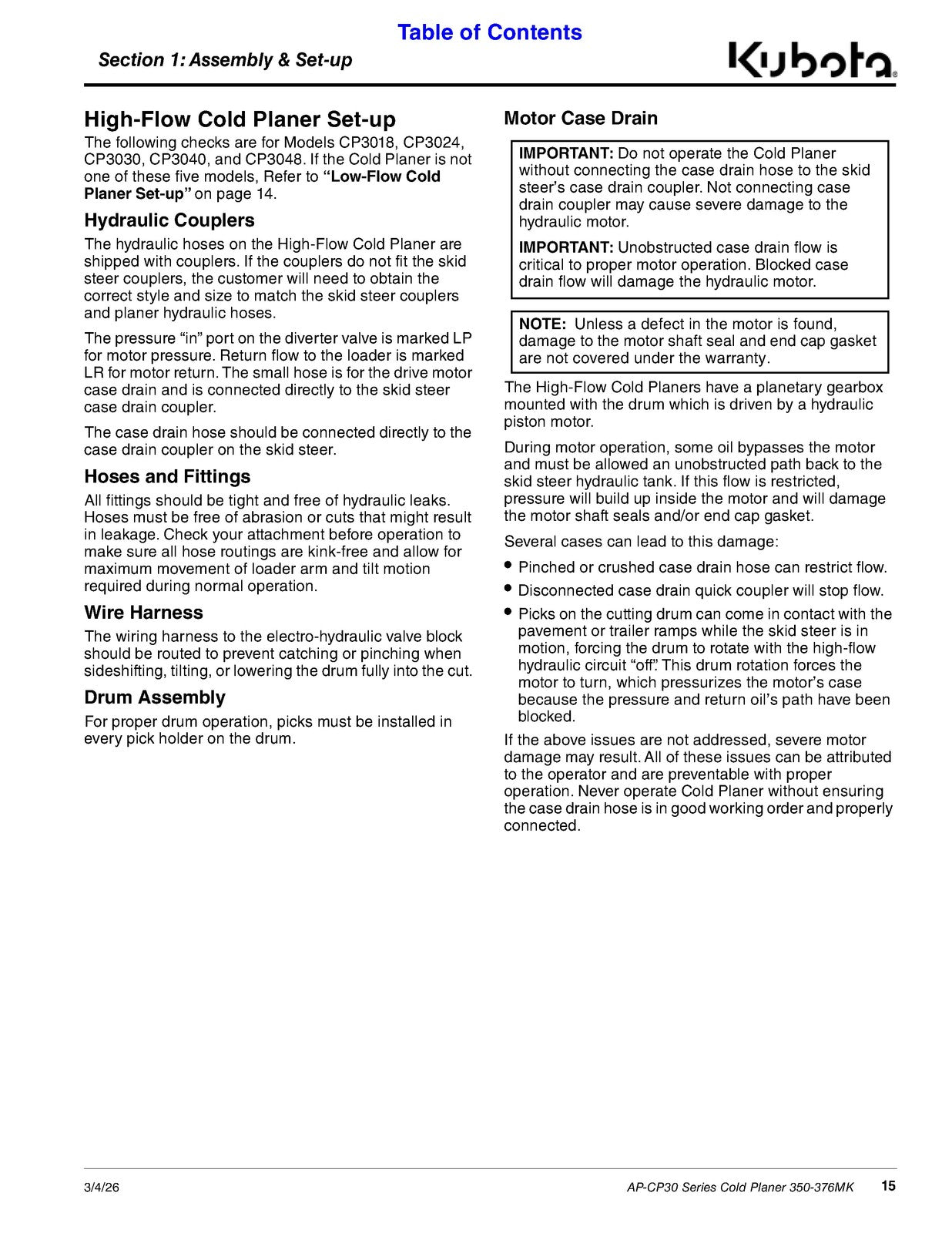 LAND PRIDE CP30 Series Cold Planers Operators Manual - WIRE BOUND - TOUGH COVERS