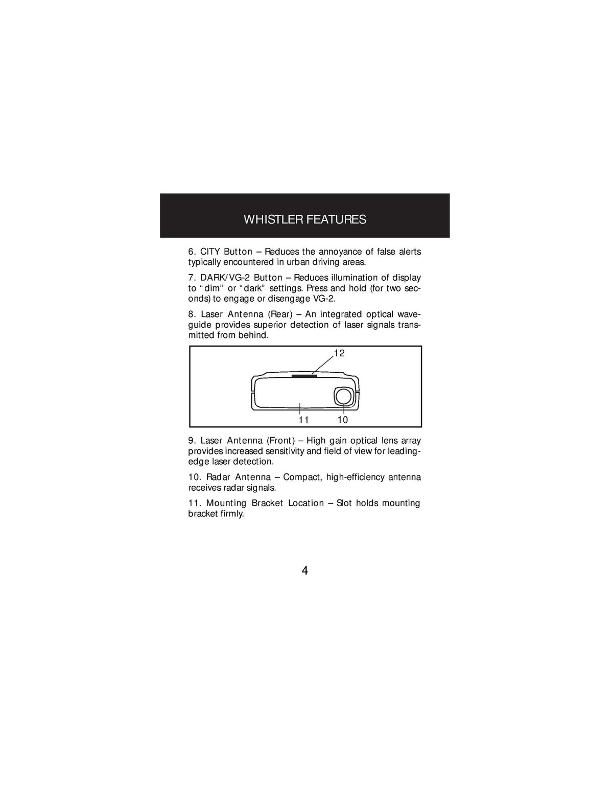 WHISTLER 1650 Series Laser Radar Detector Owners Manual - WIRE BOUND - COVERS