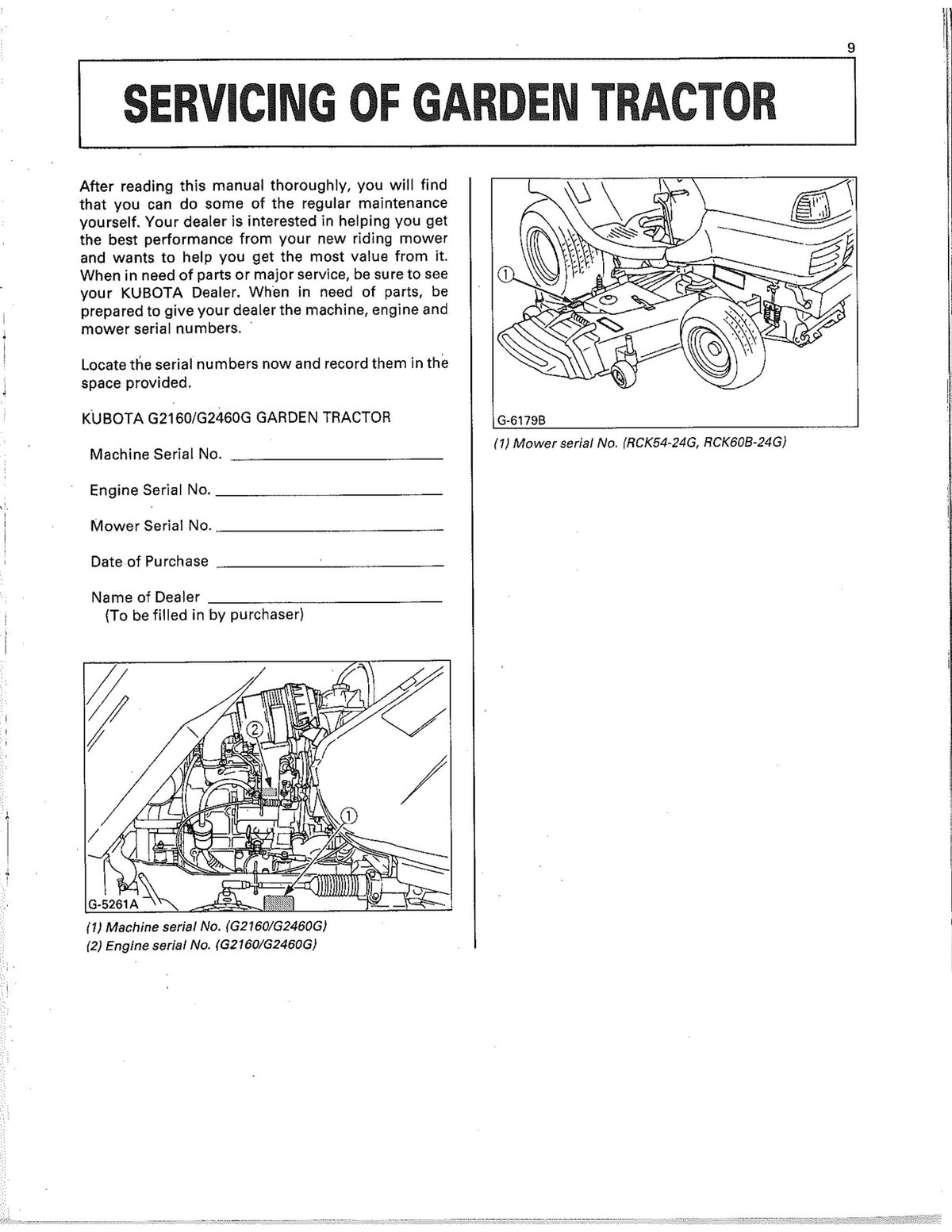 KUBOTA G2160 G2460G Garden Tractor Operators & Parts Manual BUNDLE - WIRE BOUND