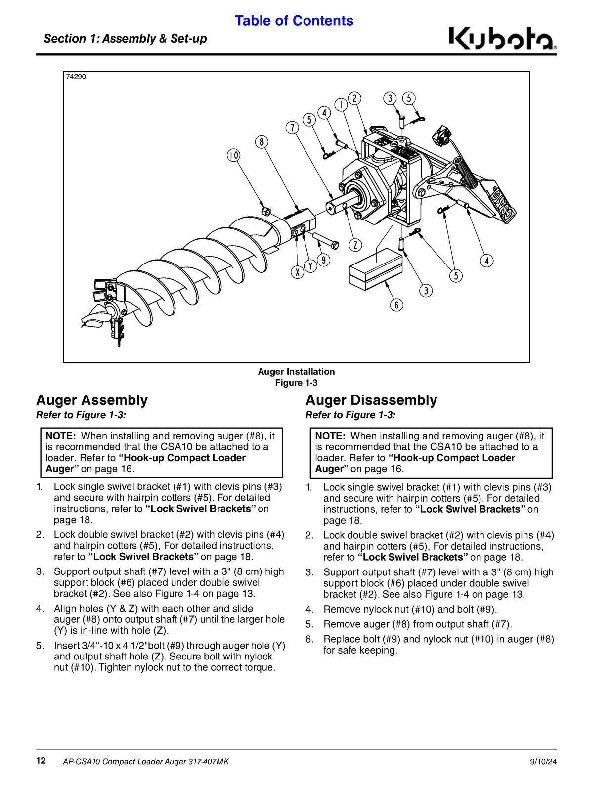 LAND PRIDE CSA10 Series Compact Augers Operators Manual - WIRE BOUND - COVERS