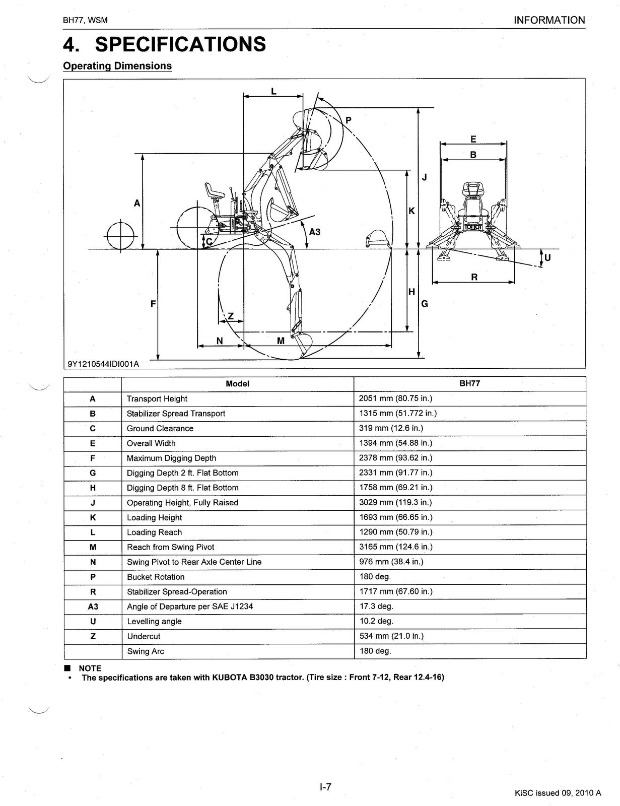 KUBOTA BH77 Backhoe Workshop Manual 2010 - STEEL WIRE BOUND - PROTECTIVE COVERS