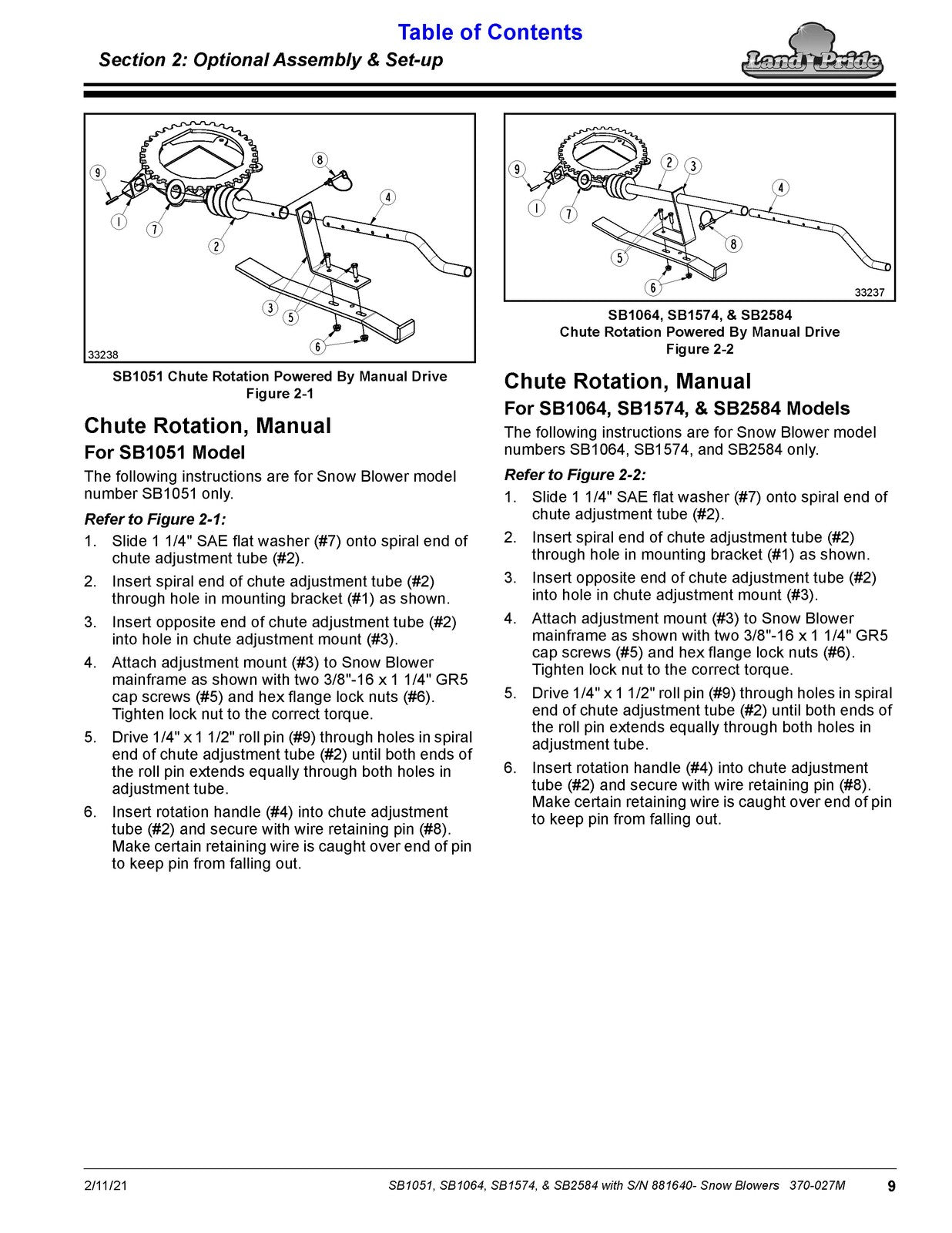 LAND PRIDE SB10 Series Snow Blowers Operators Manual 2014 - WIRE BOUND - COVERS