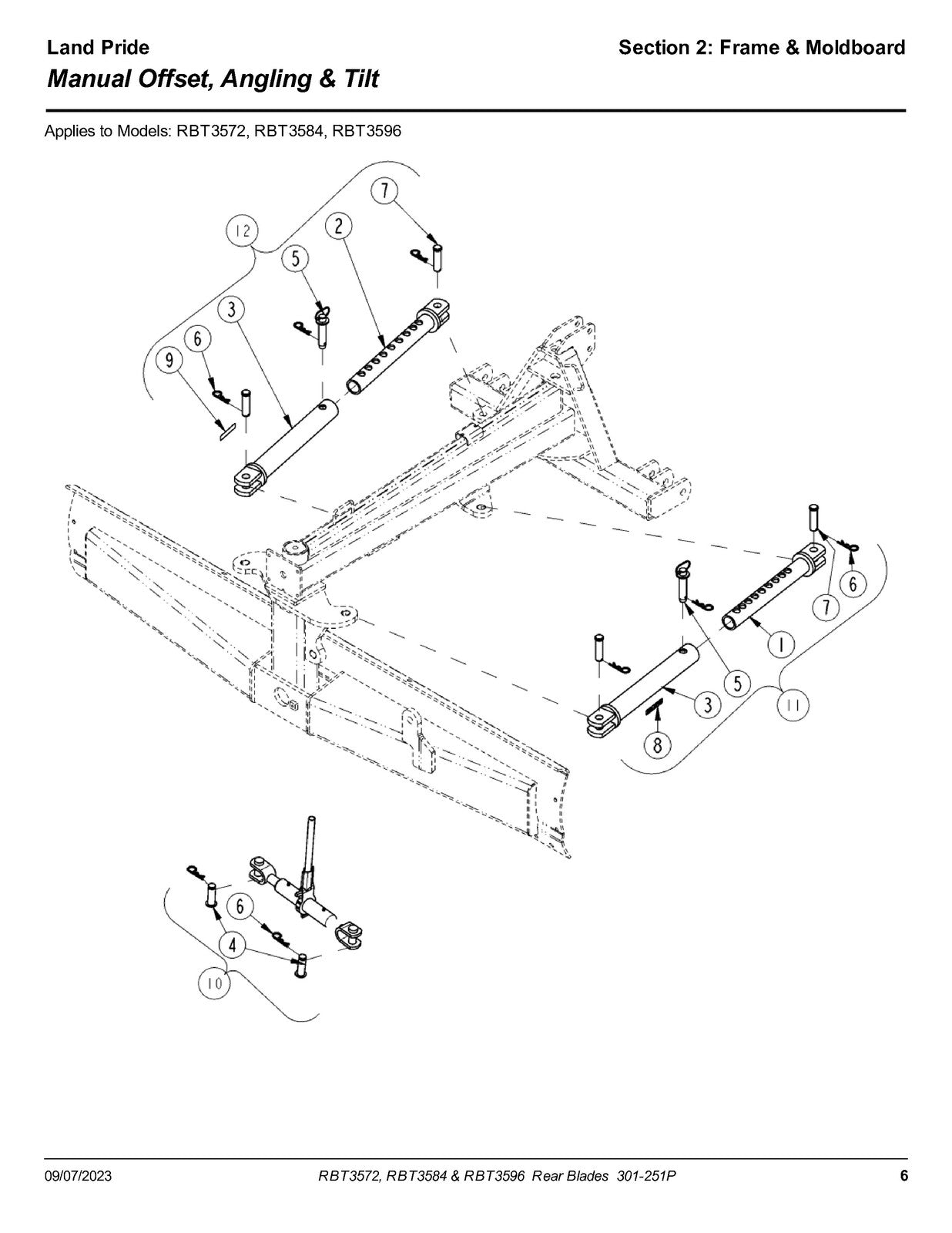 LAND PRIDE RBT35 Series Rear Blades Parts Manual 2023 - WIRE BOUND - COVERS