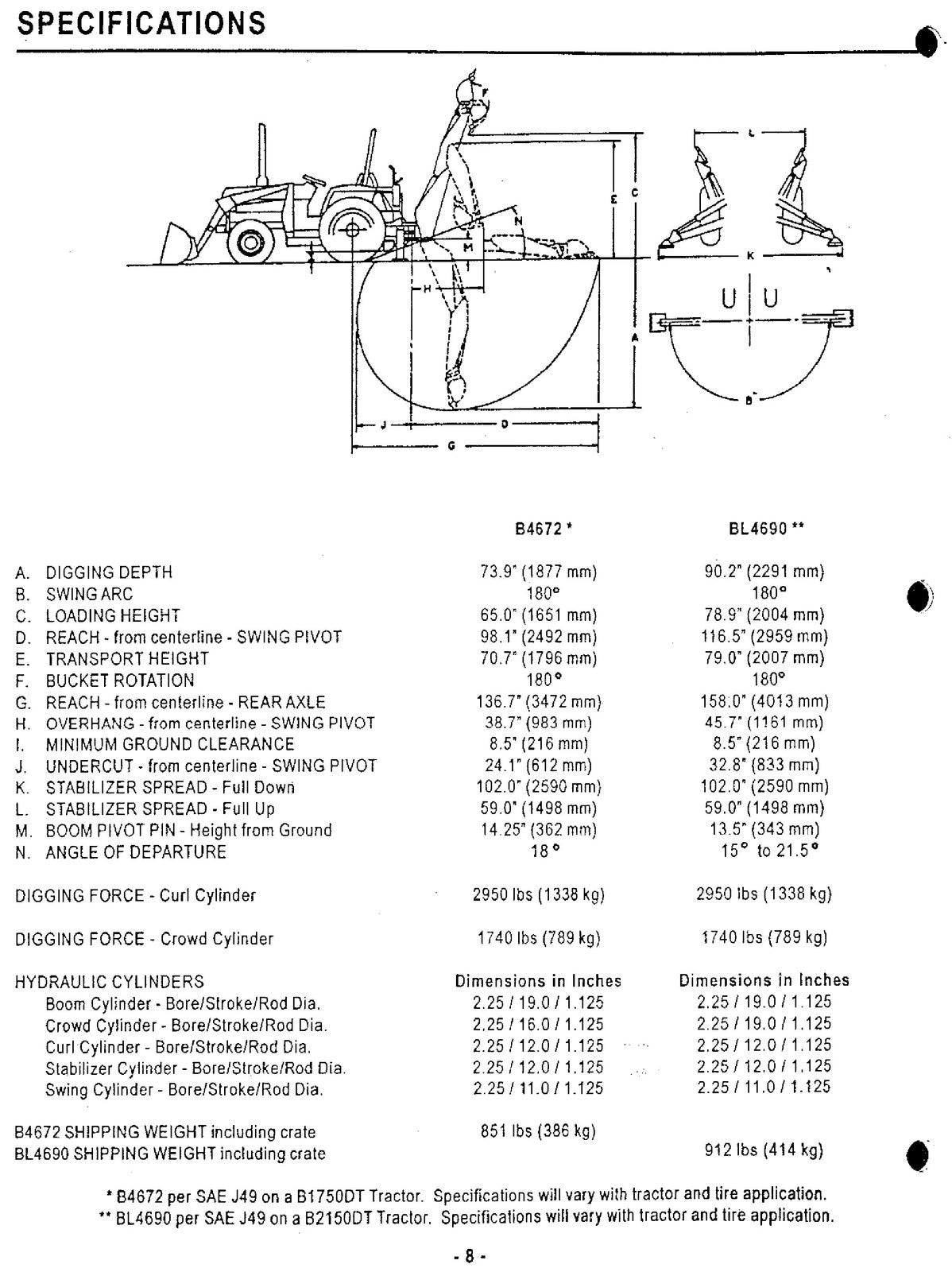 KUBOTA B4672A BL4690A Backhoe Operators  Parts Manual 2002 - WIRE BOUND