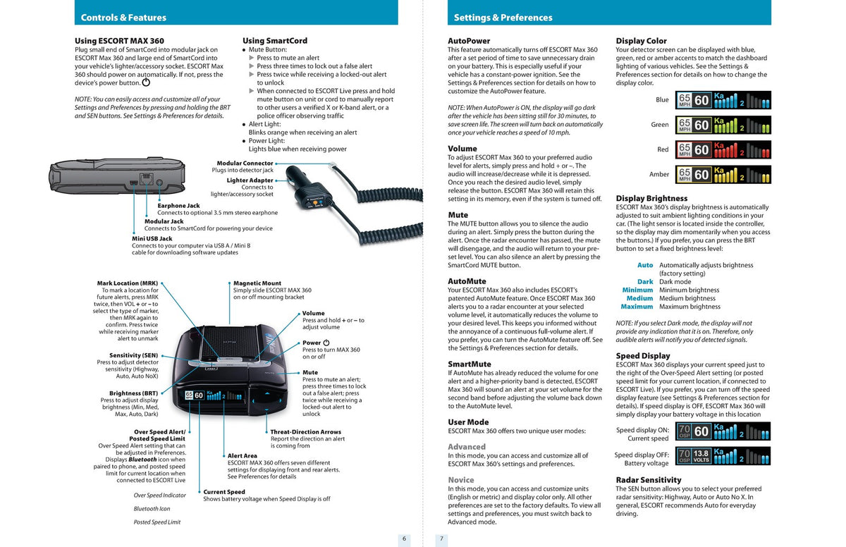 ESCORT Max 360 Radar Laser Detector Owners Manual 2015 - WIRE BOUND - COVERS