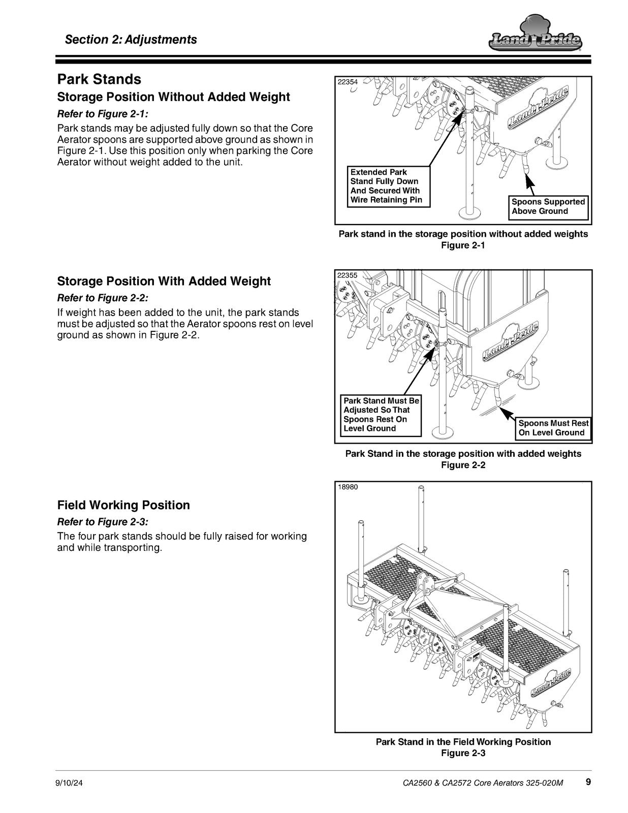 LAND PRIDE CA25 Series Core Aerators Operators Manual - WIRE BOUND - COVERS