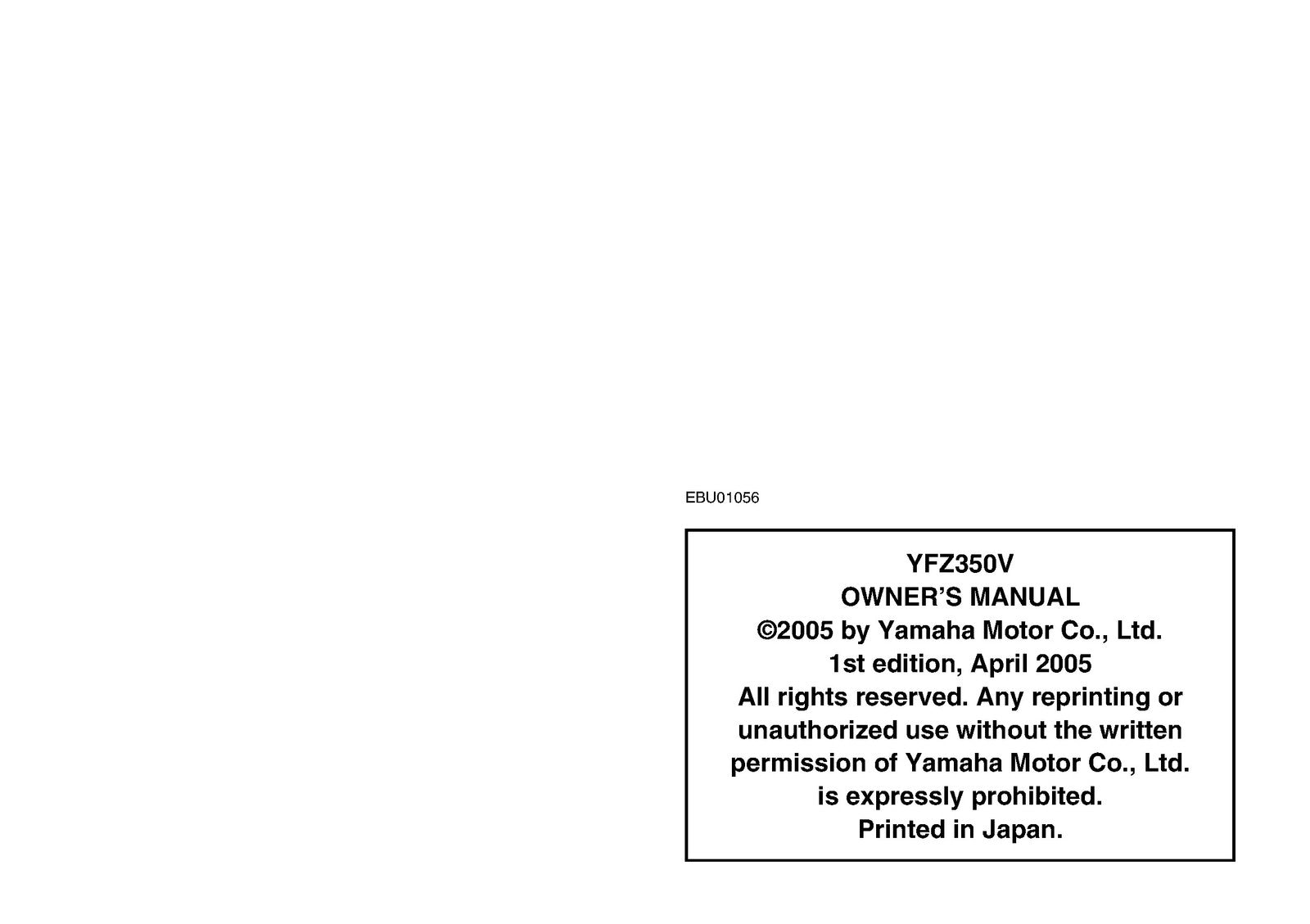 YAMAHA YFZ350 Banshee ATV Owners Manual 2006 - STEEL WIRE BOUND - TOUGH COVERS