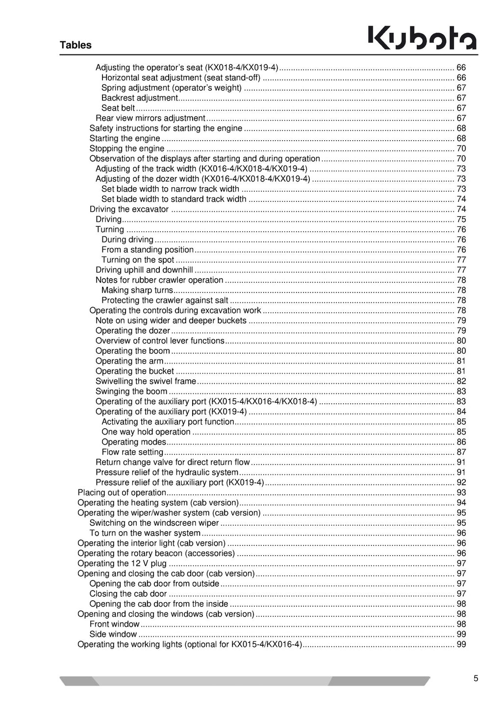 KUBOTA KX015-4 KX016-4 KX018-4 KX019-4 Excavator OPERATORS MANUAL - WIRE BOUND