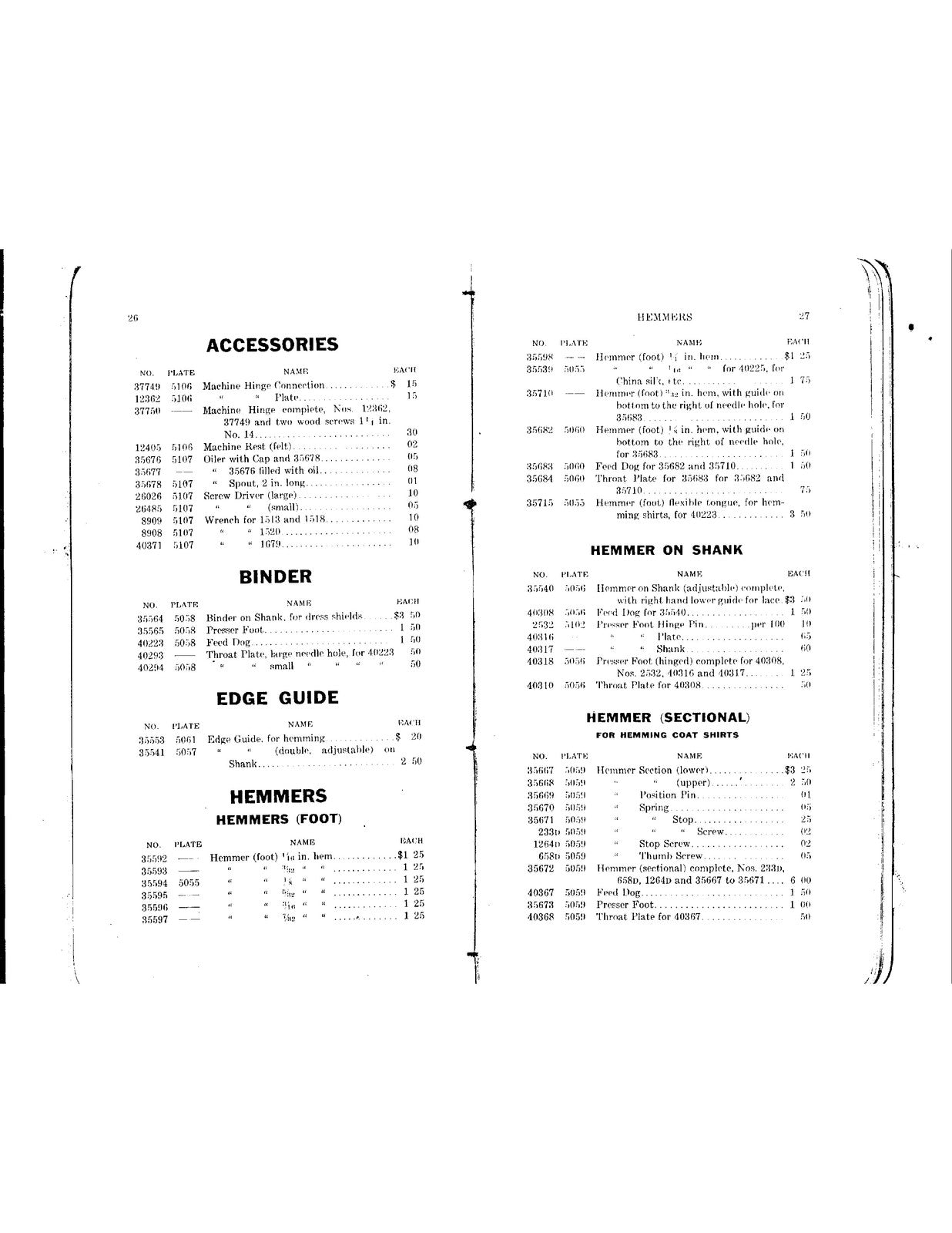 SINGER 88-1 To 88-3 Sewing Machine Parts List Manual 1909 - WIRE BOUND - COVERS