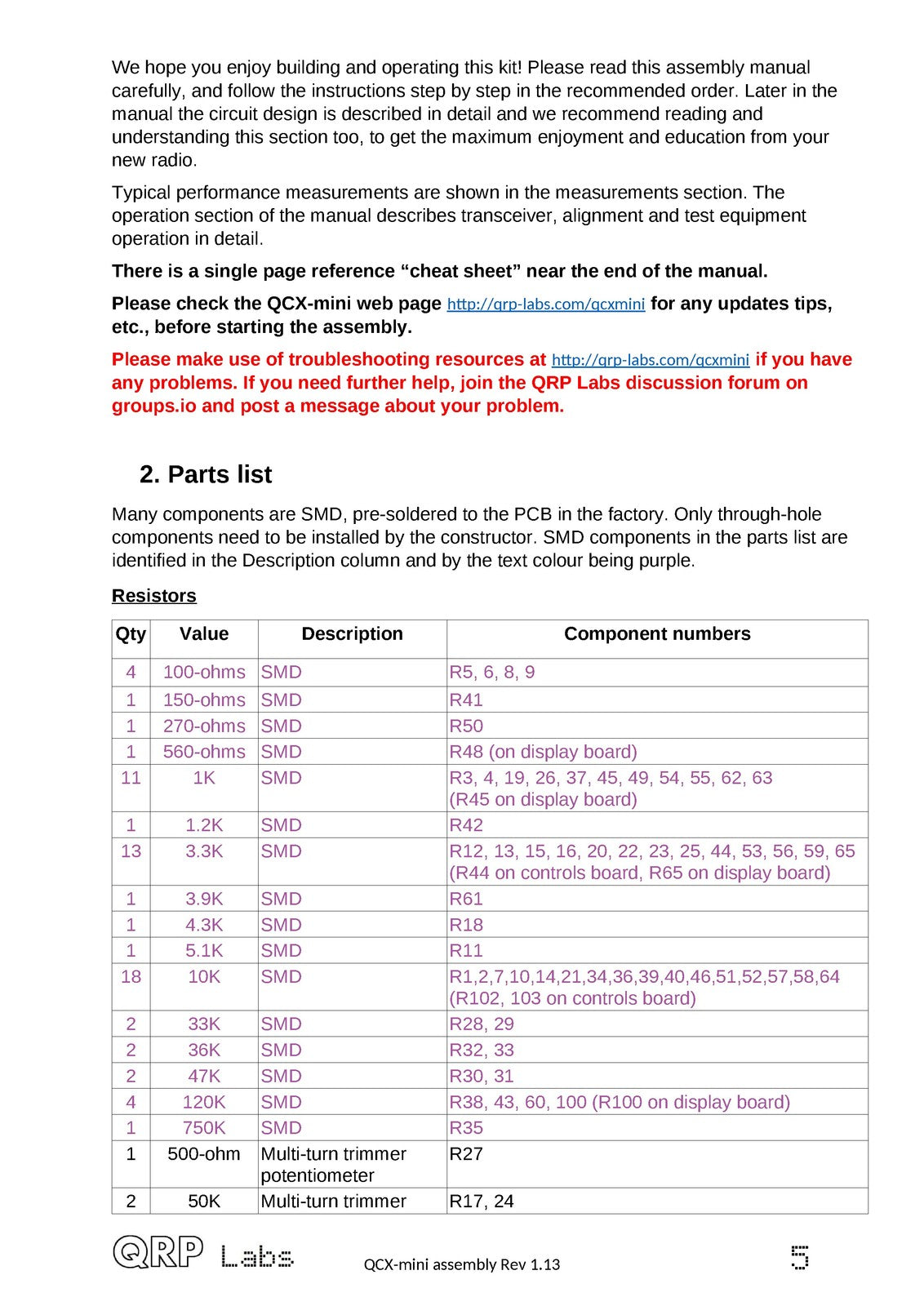 QRP LABS QCX-Mini for PCB Rev 1 and 2 Assembly Manual - WIRE BOUND - COVERS