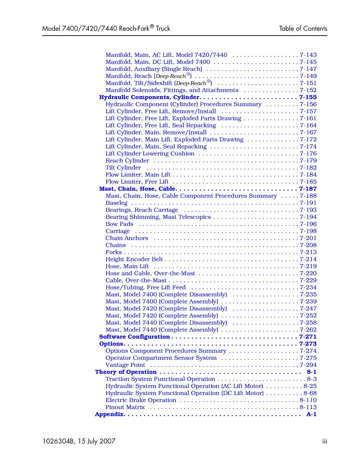 RAYMOND 7400 7420 7440 Reach-Fork Truck Maintenance Manual 2007 - WIRE BOUND