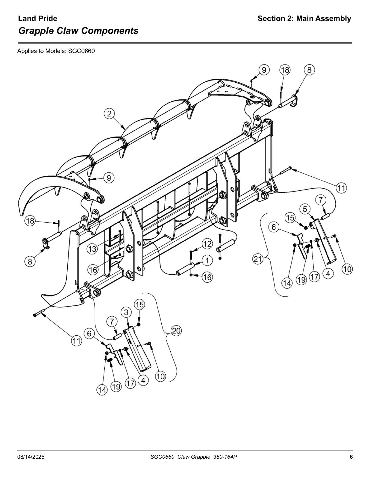 LAND PRIDE SGC06 Series Claw Grapples Parts Manual 2025 - WIRE BOUND - COVERS
