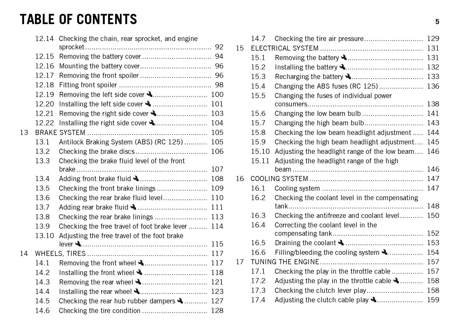 KTM RC 125 RC 200 Owners Manual 2016 - STEEL WIRE BOUND - PROTECTIVE COVERS