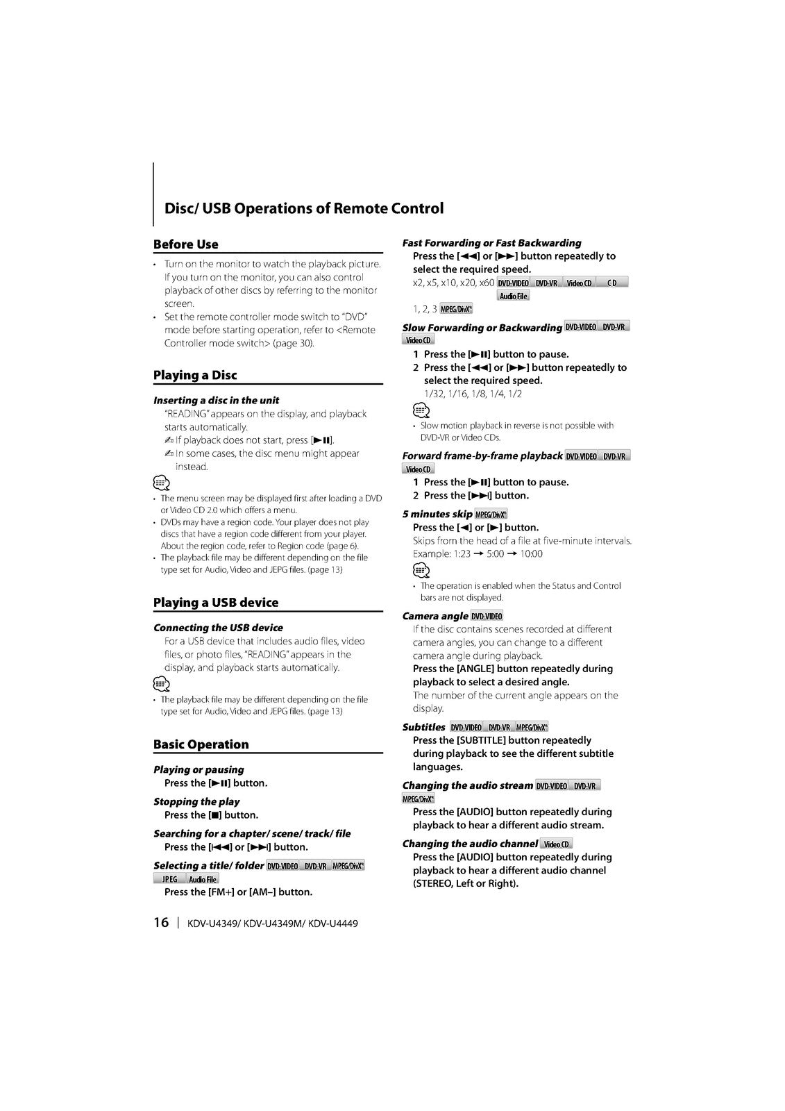 KENWOOD KDV-U4349 KDV-U4349M KDV-U4449 DVD Receiver Instruction Manual 2011