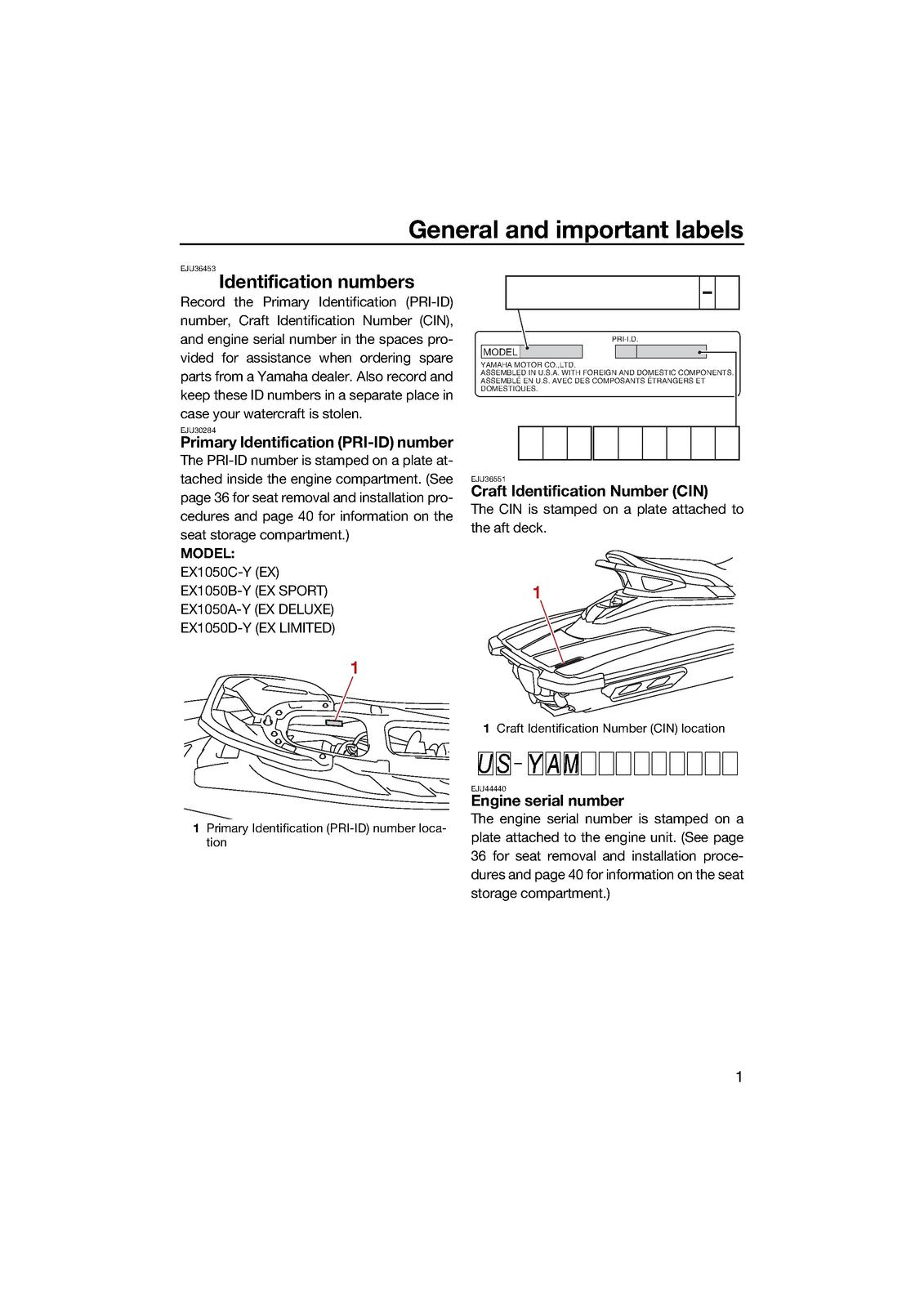 YAMAHA 2023 WaveRunner EX EX Sport EX Deluxe EX Owners Operators Manual - BOUND