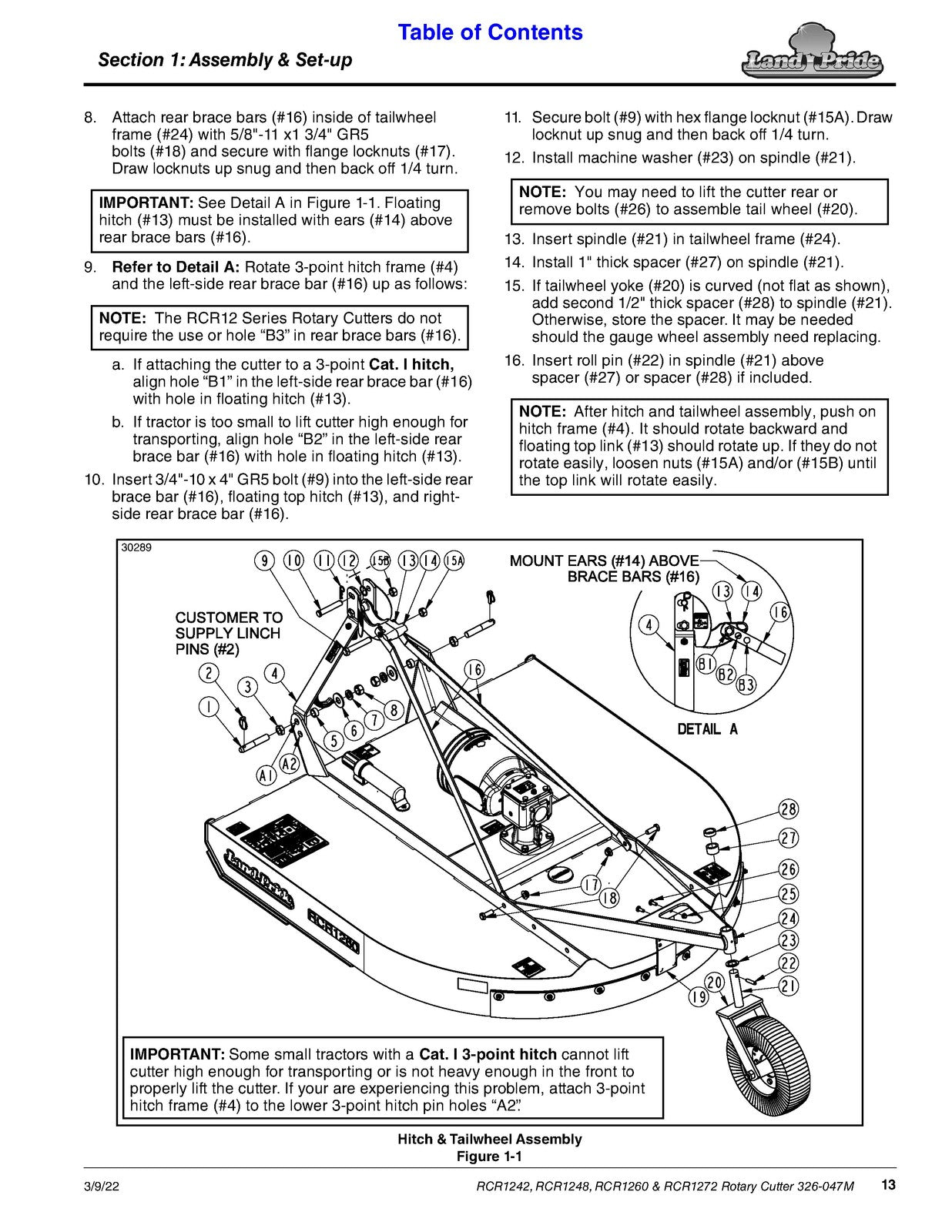 LANDPRIDE RCR 1242 1248 1260 1272 Rotary Cutter Operators Manual - WIRE BOUND