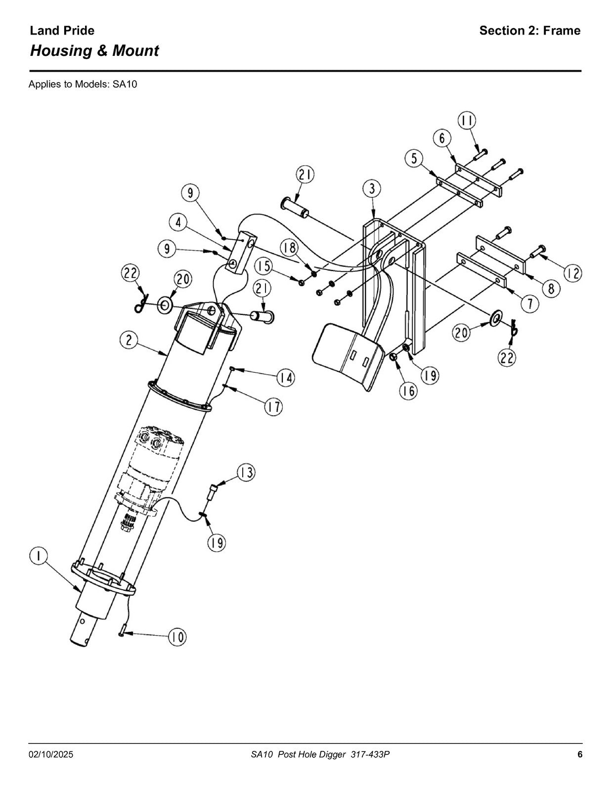 LAND PRIDE SA10 Series Hydraulic Post Hole Digger Parts Manual 2025 - WIRE BOUND