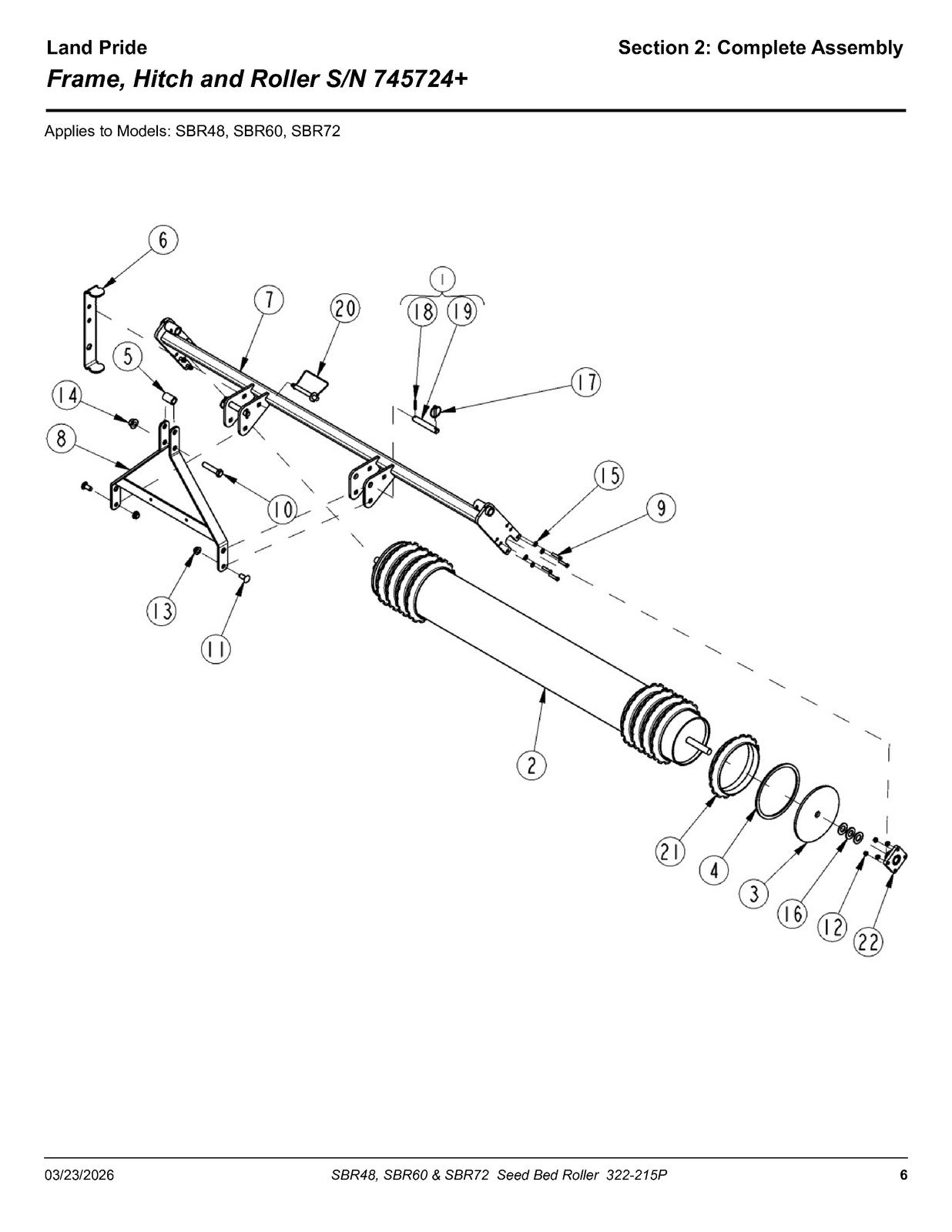 LAND PRIDE SBR Series Seed Bed Rollers Parts Manual 2026 - WIRE BOUND - COVERS