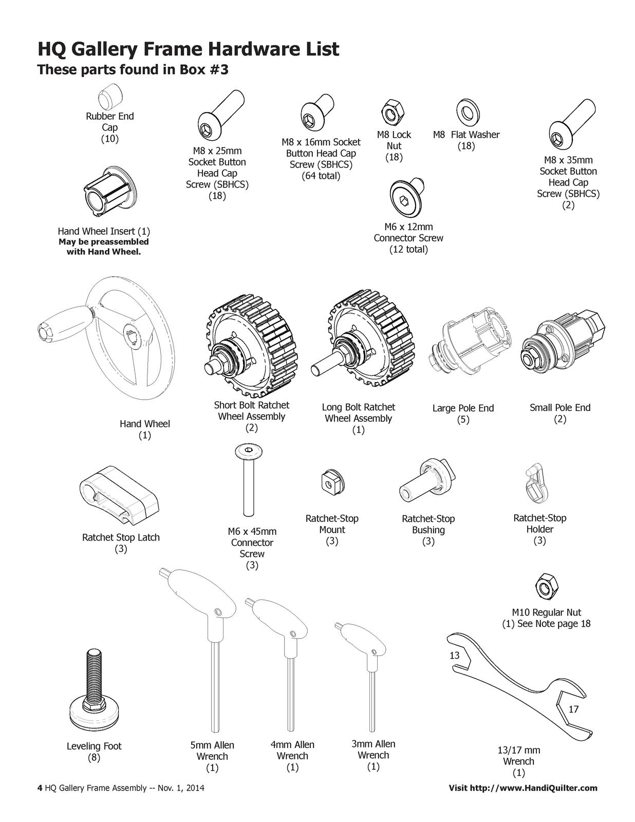 HANDI QUILTER HQ Gallery Frame Assembly Instructions Manual 2014 - WIRE BOUND