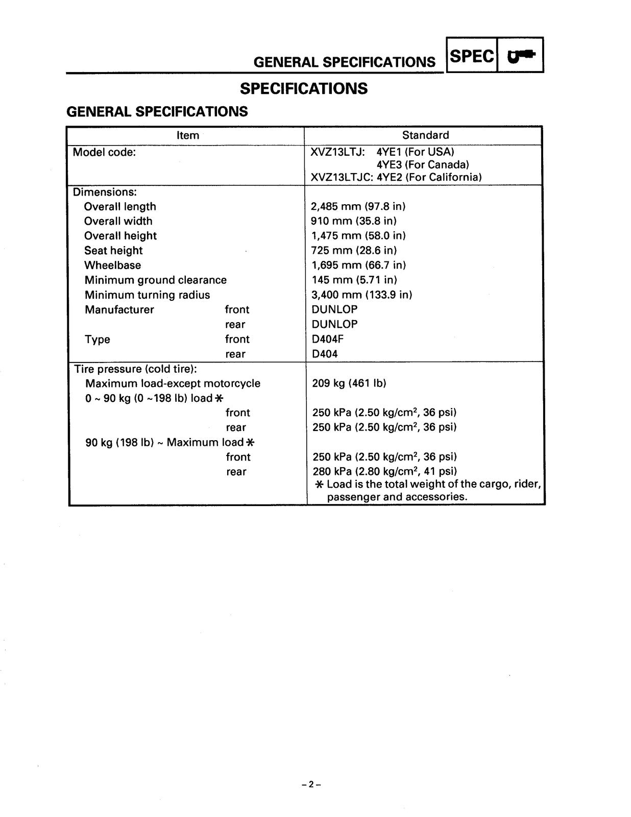 YAMAHA Royal Star XVZ13 Tour Classic Service Manual 1996-2001 - WIRE BOUND
