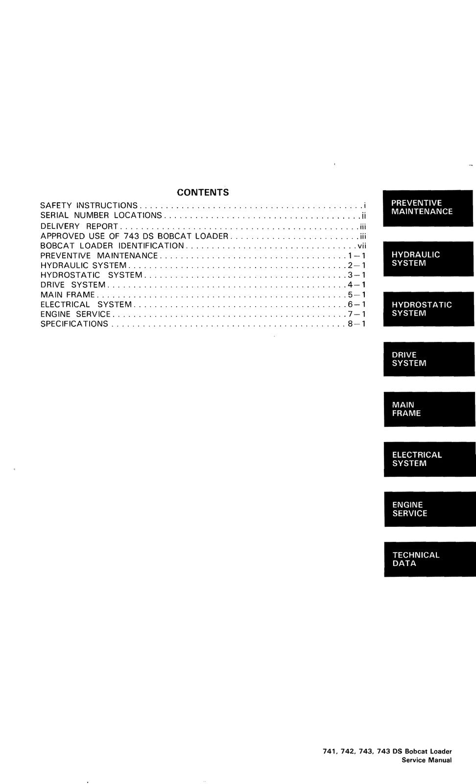 BOBCAT 741 742 742B 743 743B 743DS SERVICE MANUAL - WIRE BOUND - TOUGH COVERS