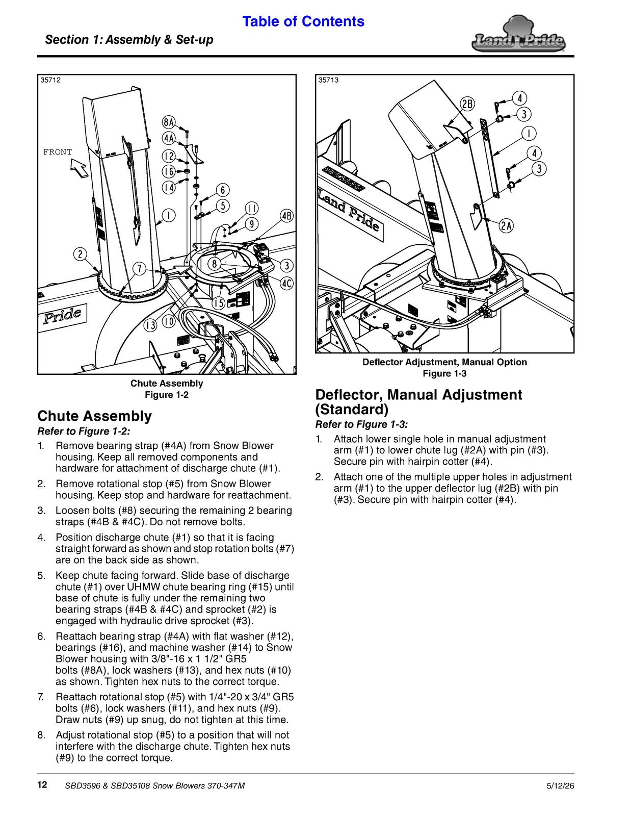 LAND PRIDE SBD3596 Series Snow Blowers Operators Manual - WIRE BOUND - COVERS