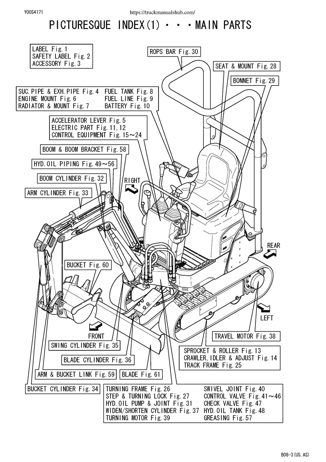 YANMAR B08-3 Excavator Parts Catalog Manual - BOUND - COVERS - XL FOLDOUT PAGES