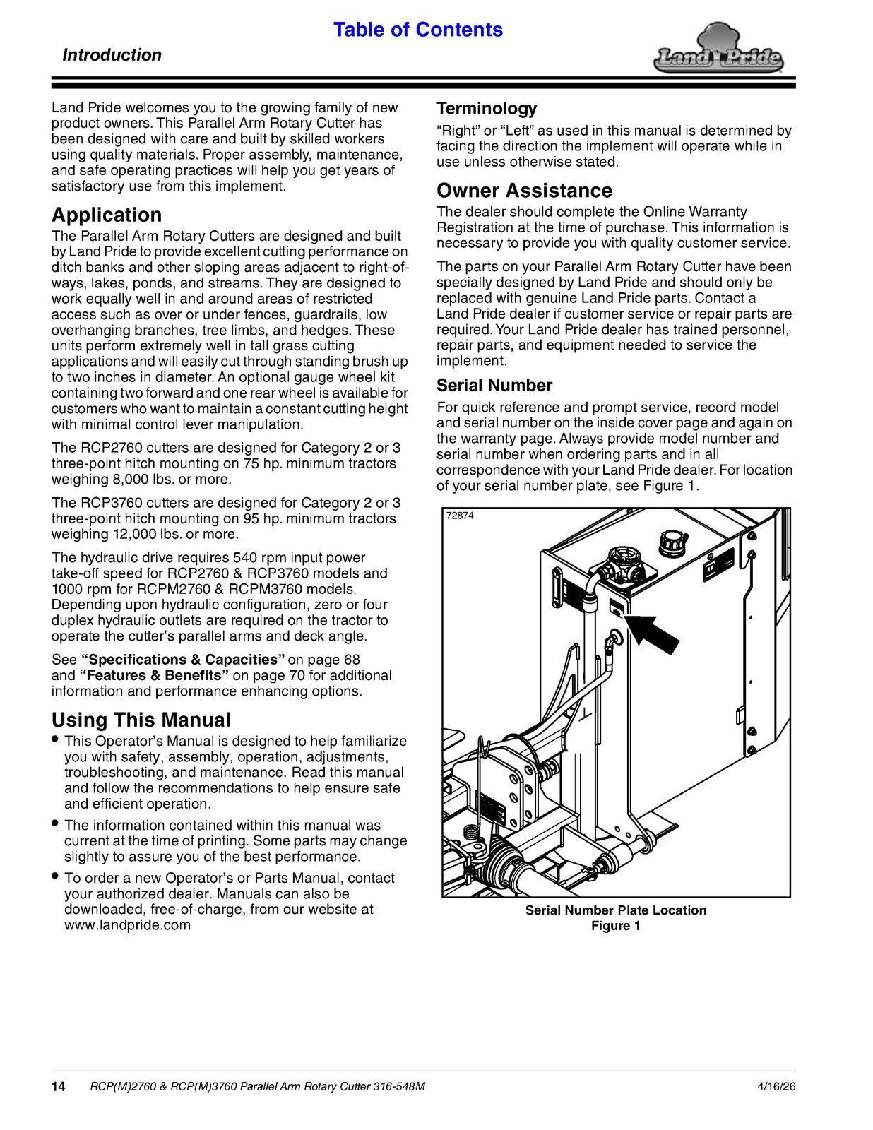 LAND PRIDE RCP27 RCP37 Series Parallel Arm Cutter Operators Manual - WIRE BOUND