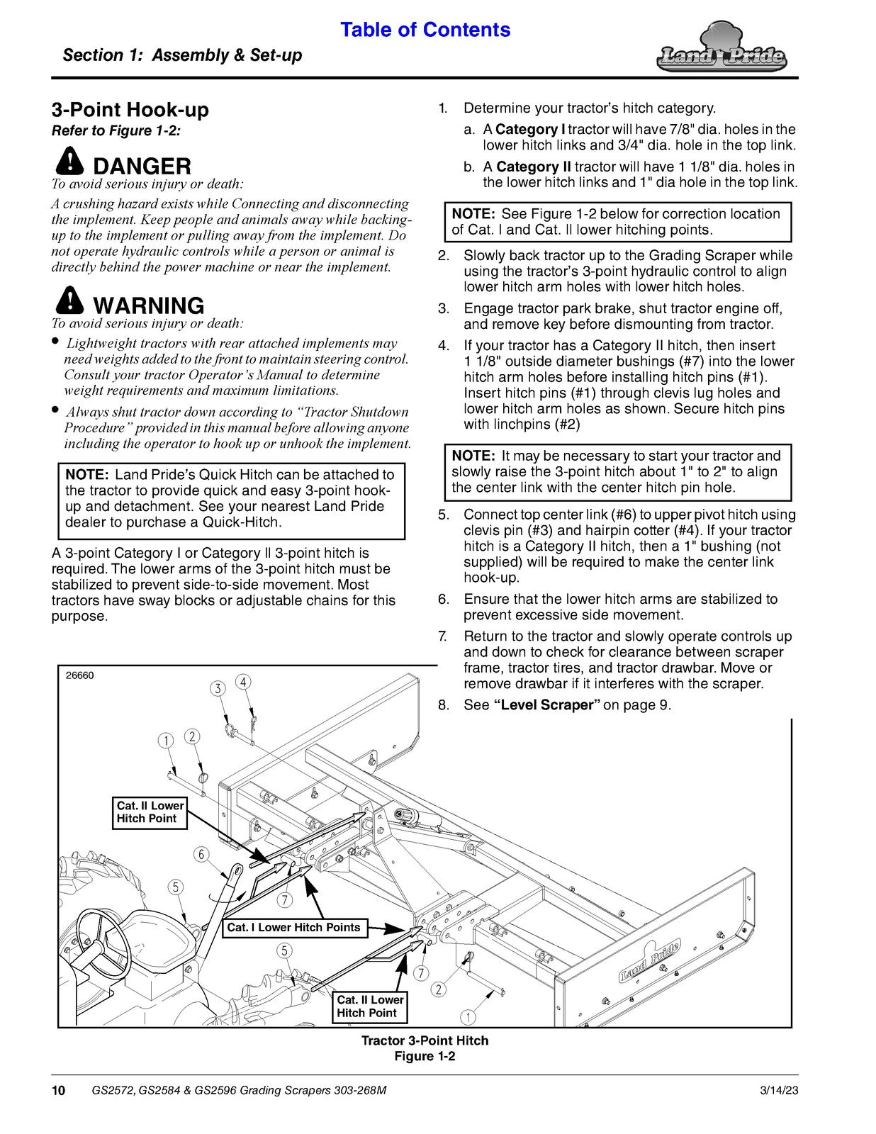 LAND PRIDE GS25 Series Grading Scrapers Operators Manual - WIRE BOUND - COVERS