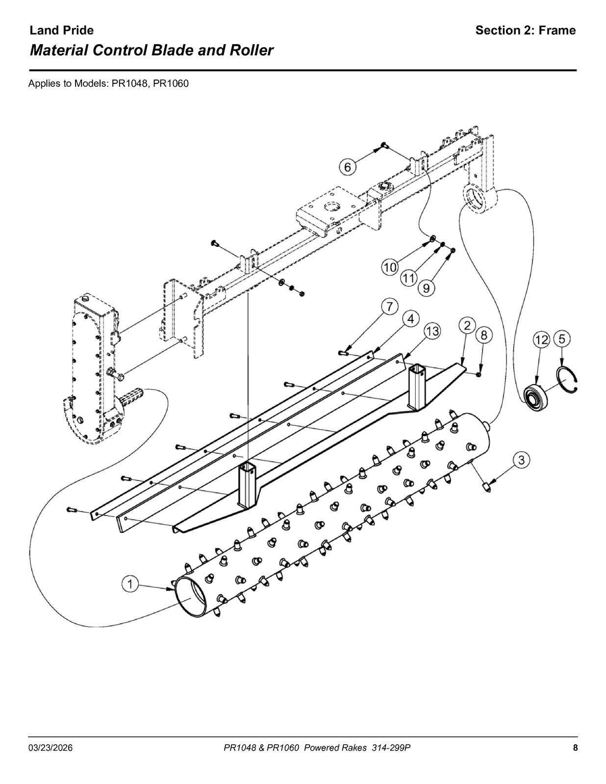 LAND PRIDE PR10 Series Powered Rake Parts Manual 2026 - WIRE BOUND - COVERS
