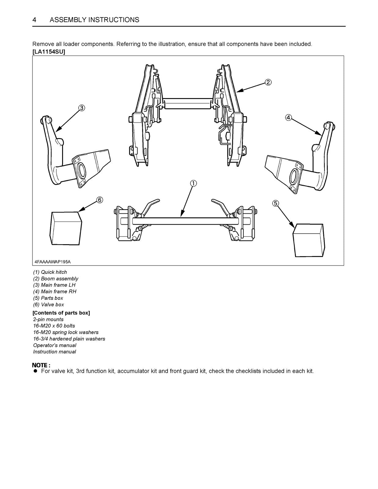 KUBOTA LA1154 Loader Assembly Instructions Manual 2013, BOUND, COVERS, FOLDOUTS