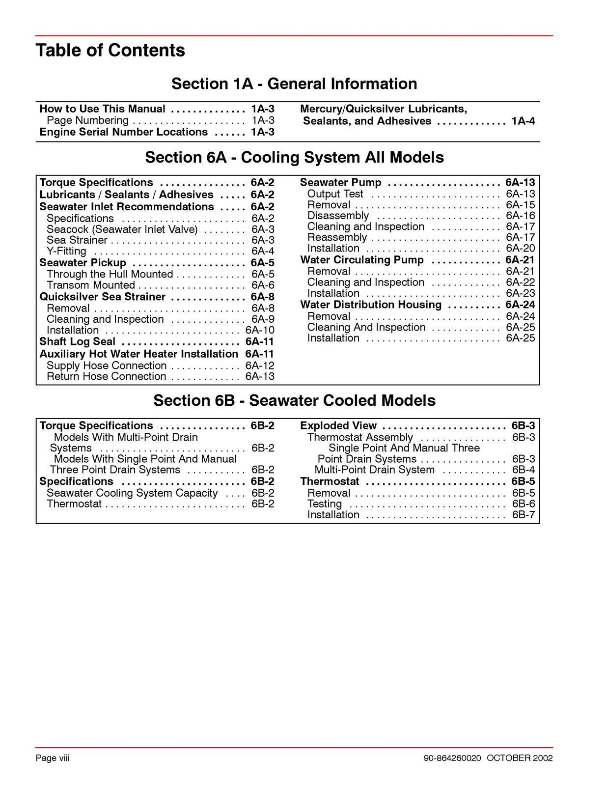 MERCURY MERCRUISER Dry Joint Marine Engines Service Manual 2002 - WIRE BOUND